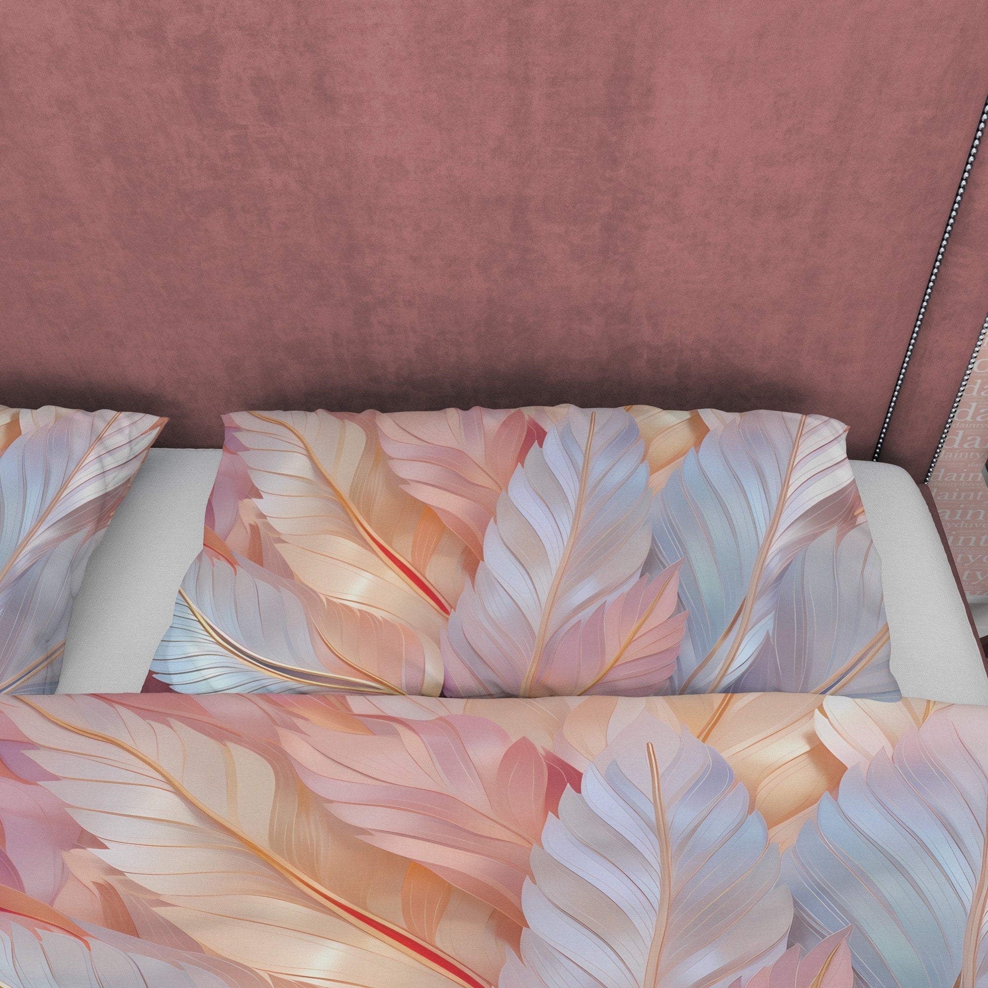 Holographic Crystal Like Bedding Set Boho Duvet Cover, Leaf Quilt Cover, Galaxy Opal Bed Cover, Moonstone Inspired Bedspread, Pastel Color