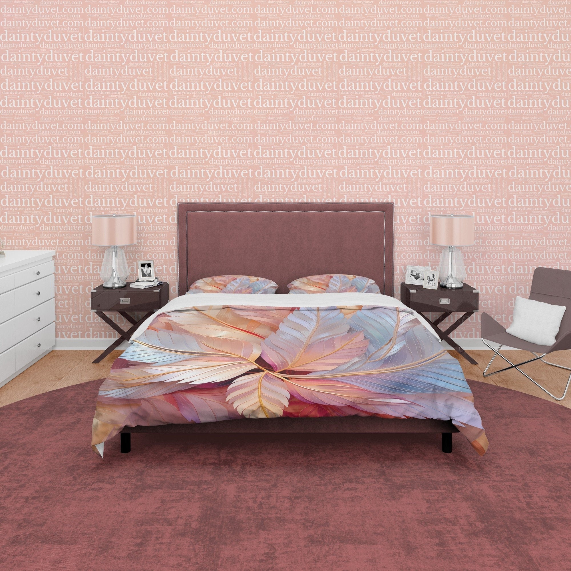 Holographic Crystal Like Bedding Set Boho Duvet Cover, Leaf Quilt Cover, Galaxy Opal Bed Cover, Moonstone Inspired Bedspread, Pastel Color