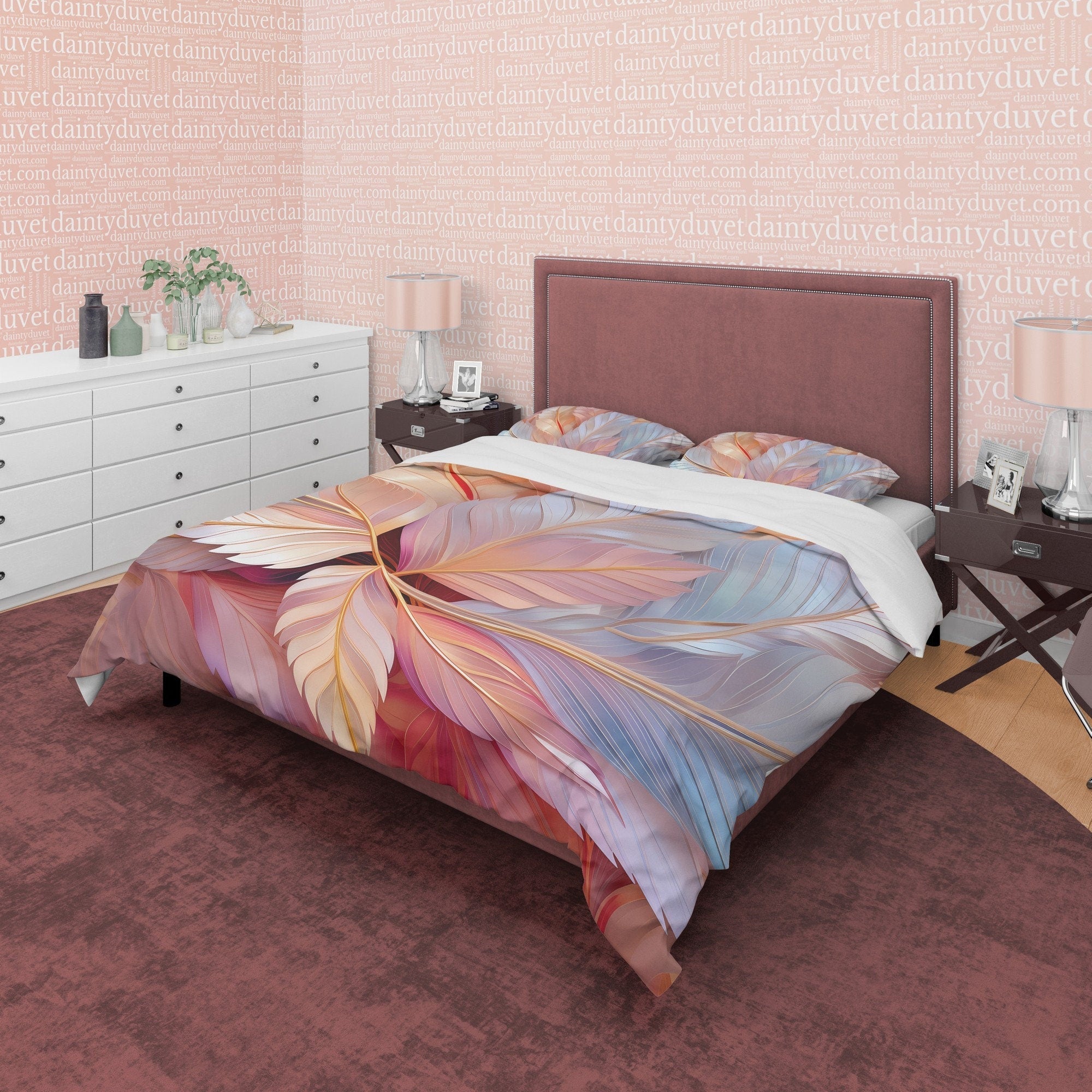 Holographic Crystal Like Bedding Set Boho Duvet Cover, Leaf Quilt Cover, Galaxy Opal Bed Cover, Moonstone Inspired Bedspread, Pastel Color