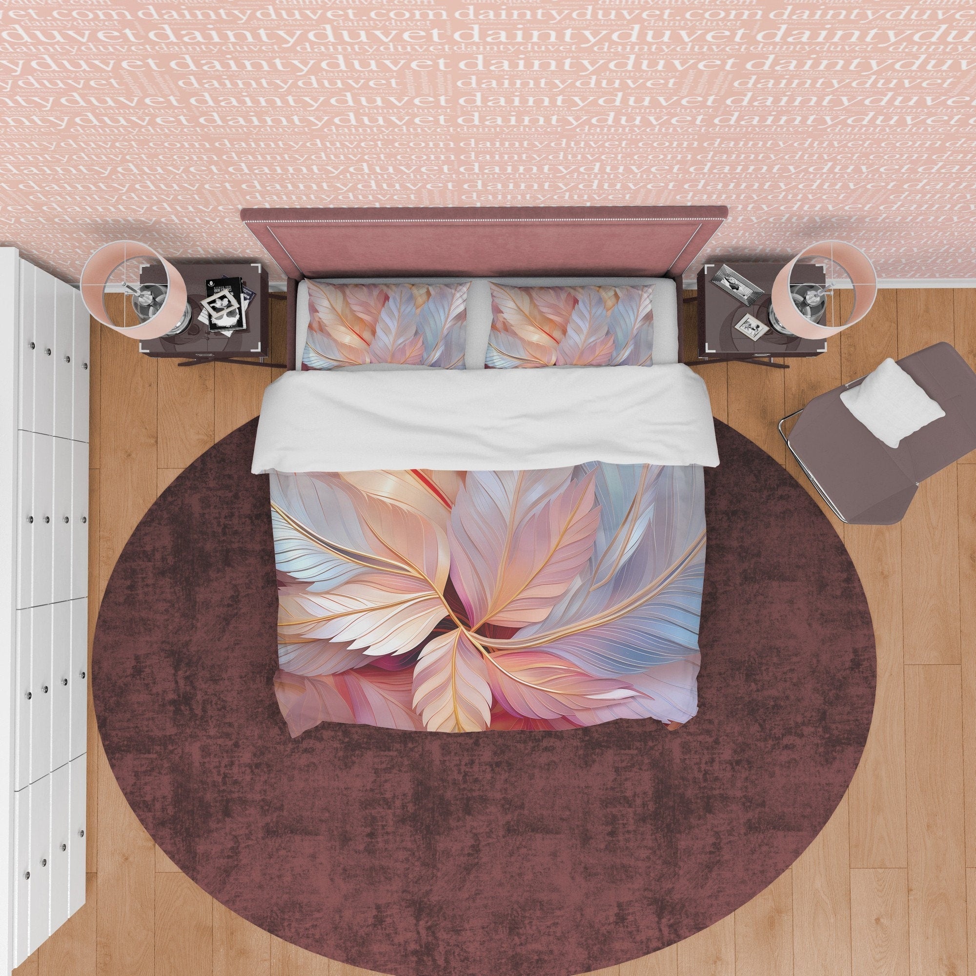 Holographic Crystal Like Bedding Set Boho Duvet Cover, Leaf Quilt Cover, Galaxy Opal Bed Cover, Moonstone Inspired Bedspread, Pastel Color