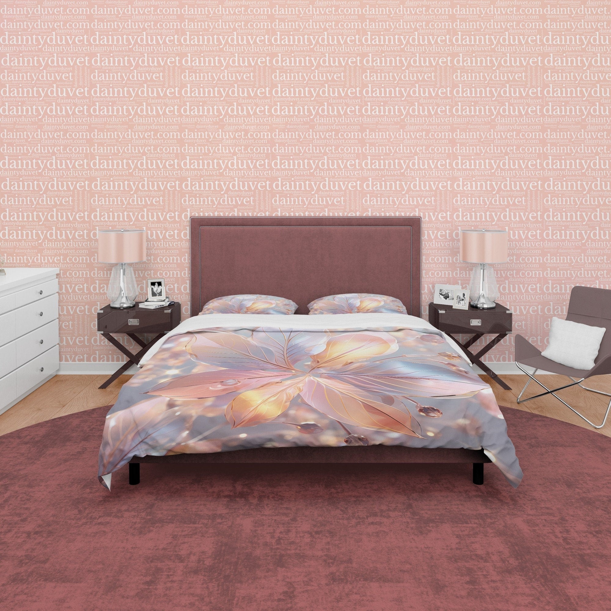 Holographic Water Droplet Bedding Set Boho Duvet Cover, Pastel Color Leaf Quilt Cover, Moonstone Inspired Bedspread, Galaxy Opal Bed Cover