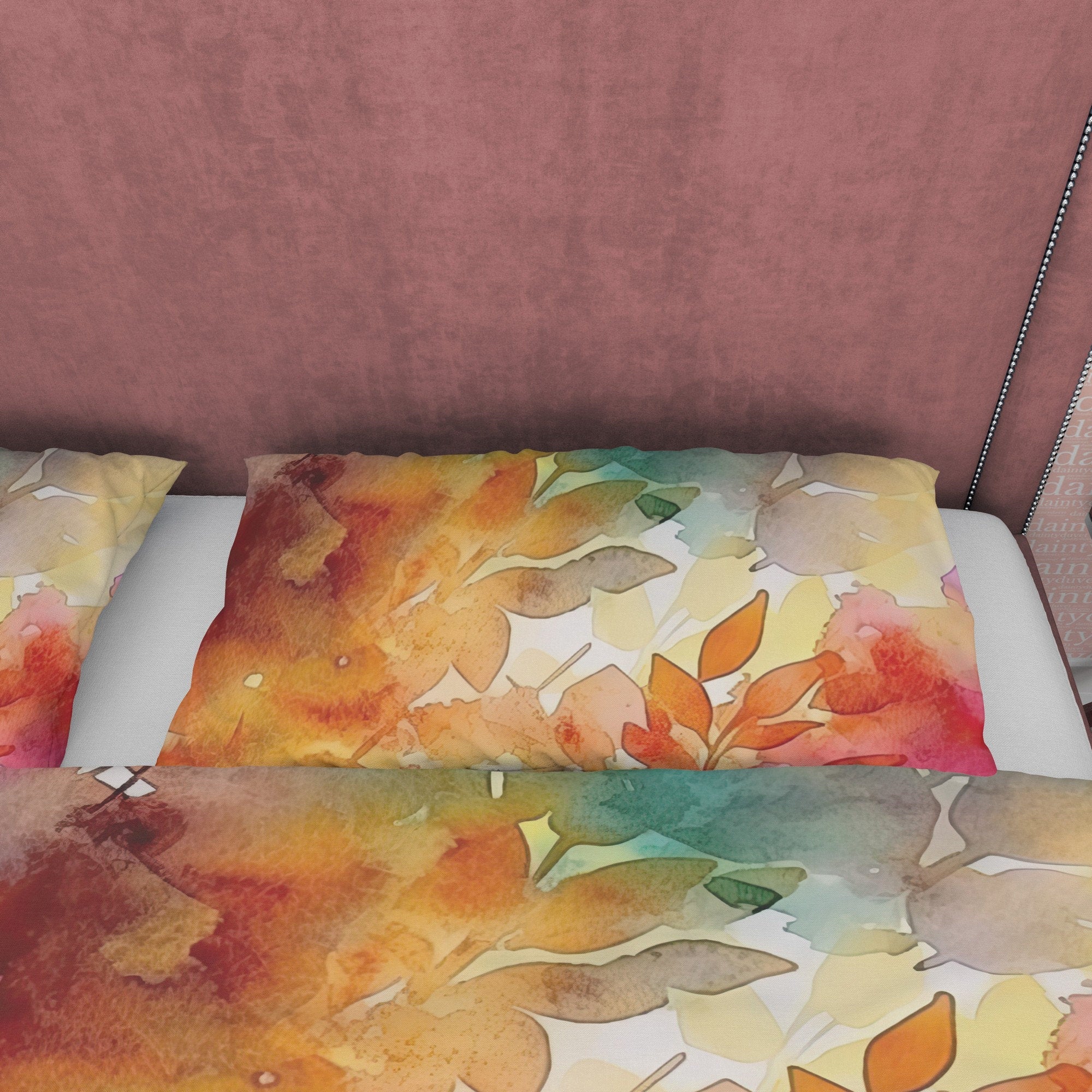 Hot Orange Plant Leaf Autumn Duvet Cover Fall Bedding Set, Rustic Neutral Colors Aesthetic Quilt Cover, Boho Bedspread, Printed Bed Cover