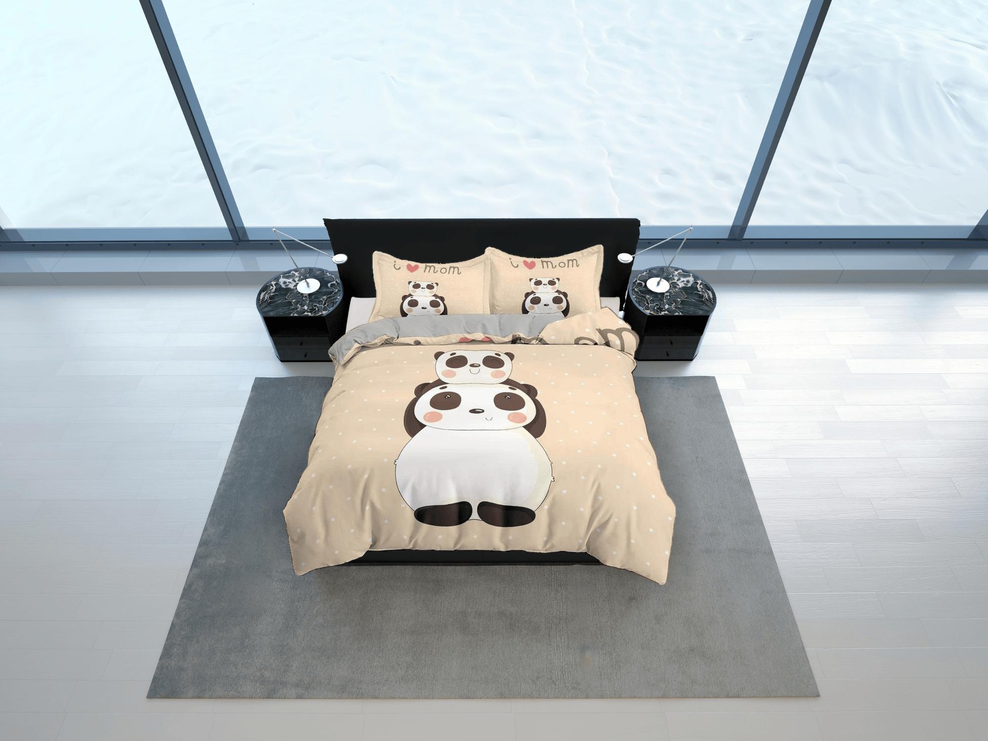 daintyduvet I love mom panda beige duvet cover set, bedding set full, king, queen, dorm bedding, toddler bedding, aesthetic bedspread, panda lovers gift