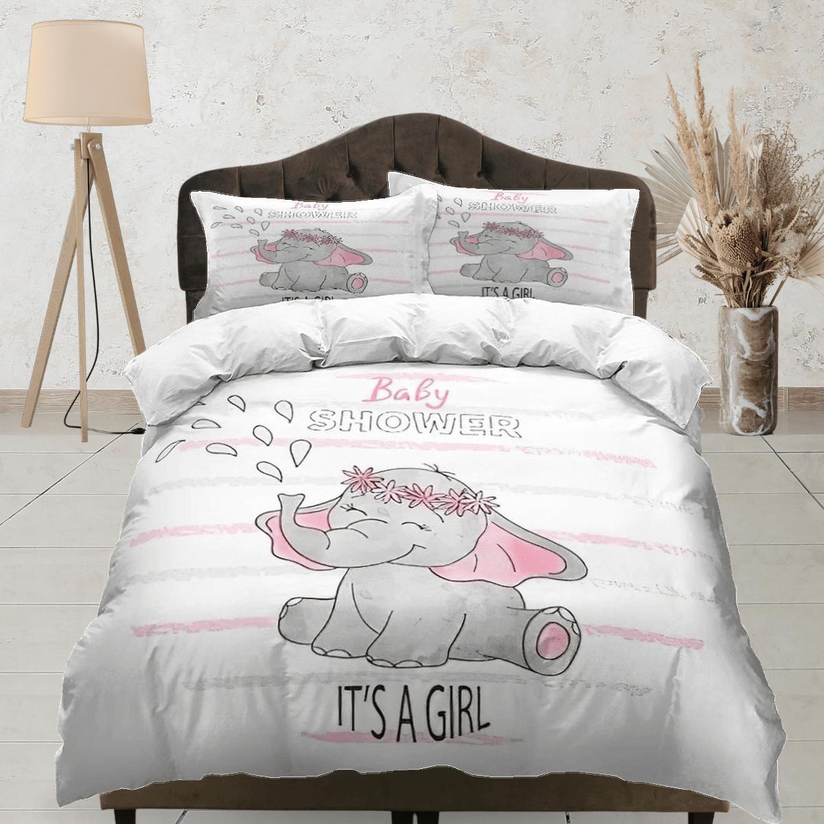 daintyduvet It's a girl! baby gender announcement elephant bedding set, kids bedding full, nursery duvet cover, elephant baby shower, toddler bedding