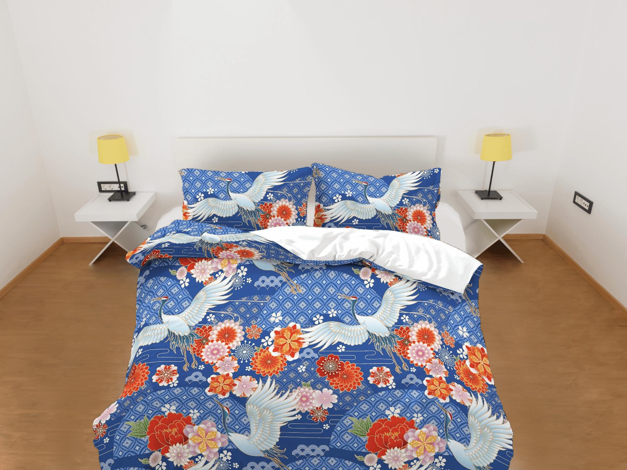 daintyduvet Japanese Blue Duvet Cover Set, Floral Kimono Design Bedding Set with Pillow Cover Case