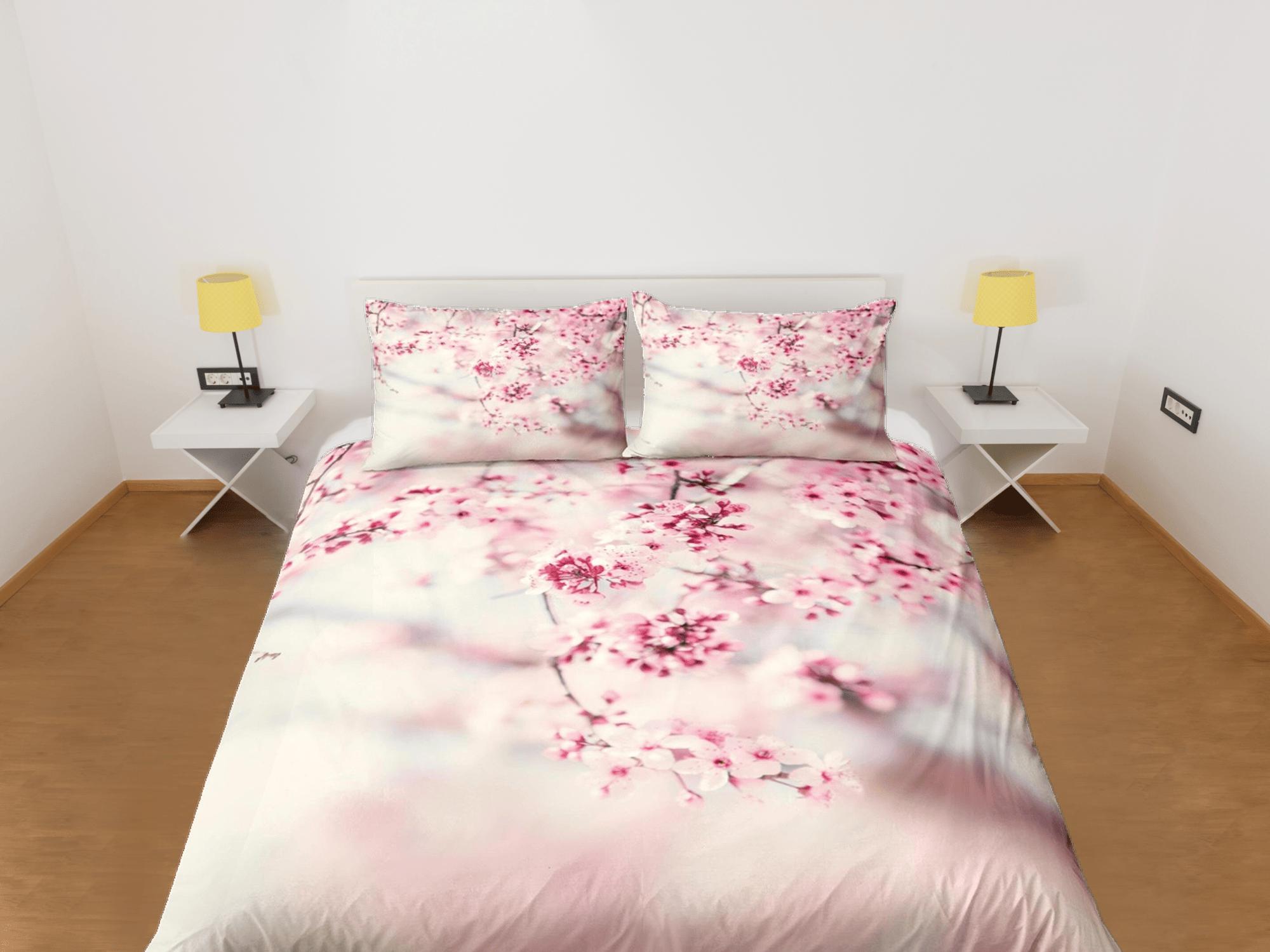 daintyduvet Japanese cherry blossom bedding floral prints pink duvet cover queen, king, boho bedding designer bedspread full size bedding aesthetic