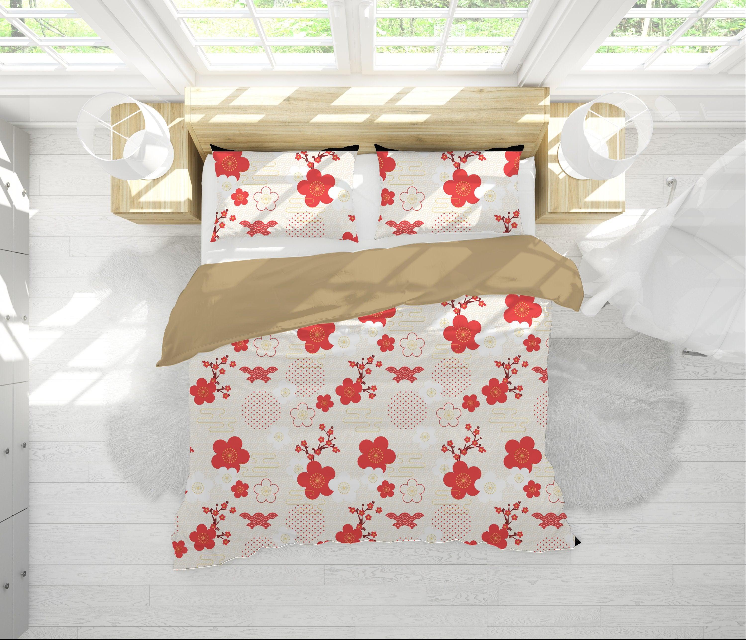 daintyduvet Japanese Cherry blossoms Duvet Cover Set Floral Prints | Bedding Set with Pillow Cover Case