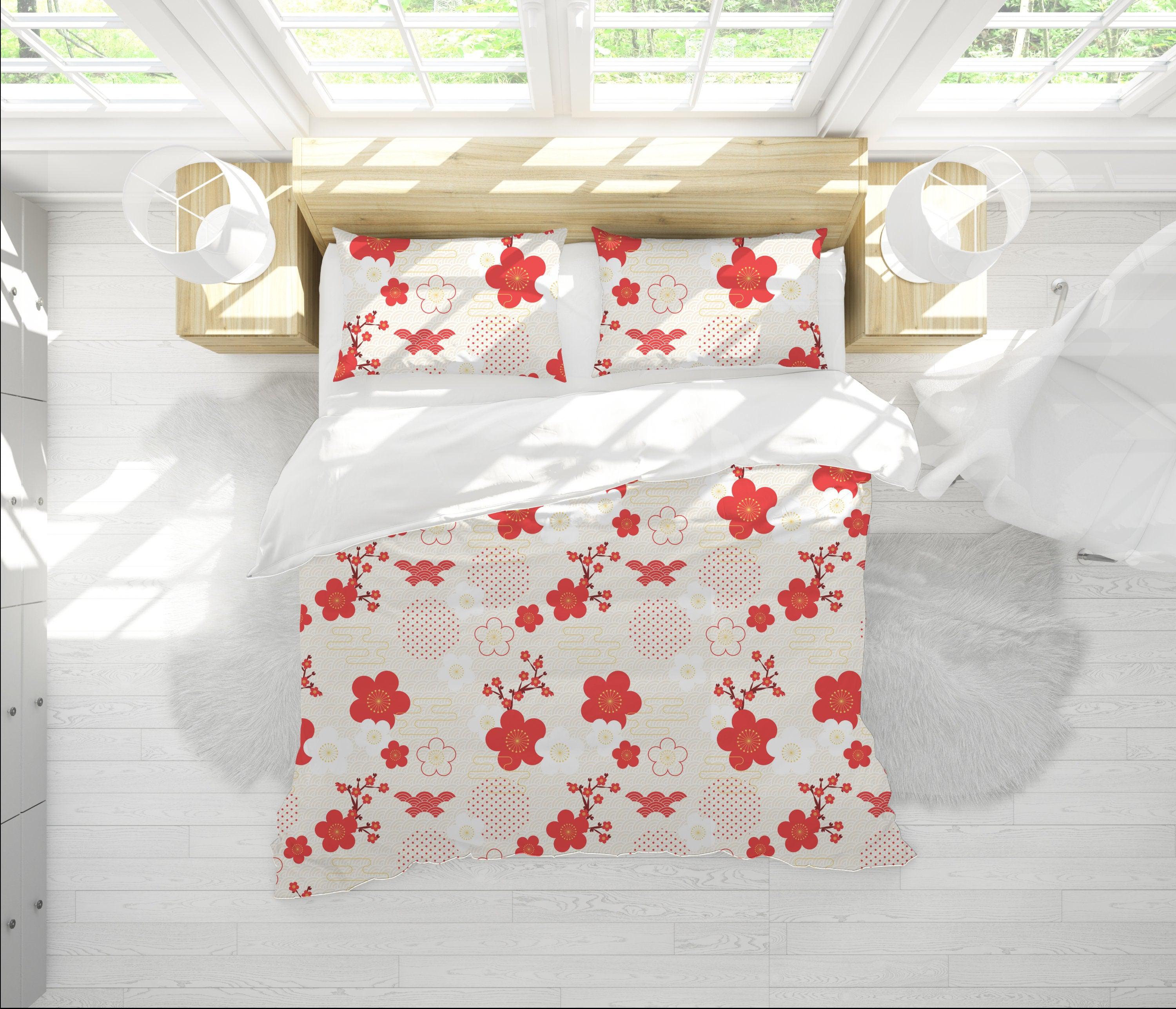 daintyduvet Japanese Cherry blossoms Duvet Cover Set Floral Prints | Bedding Set with Pillow Cover Case
