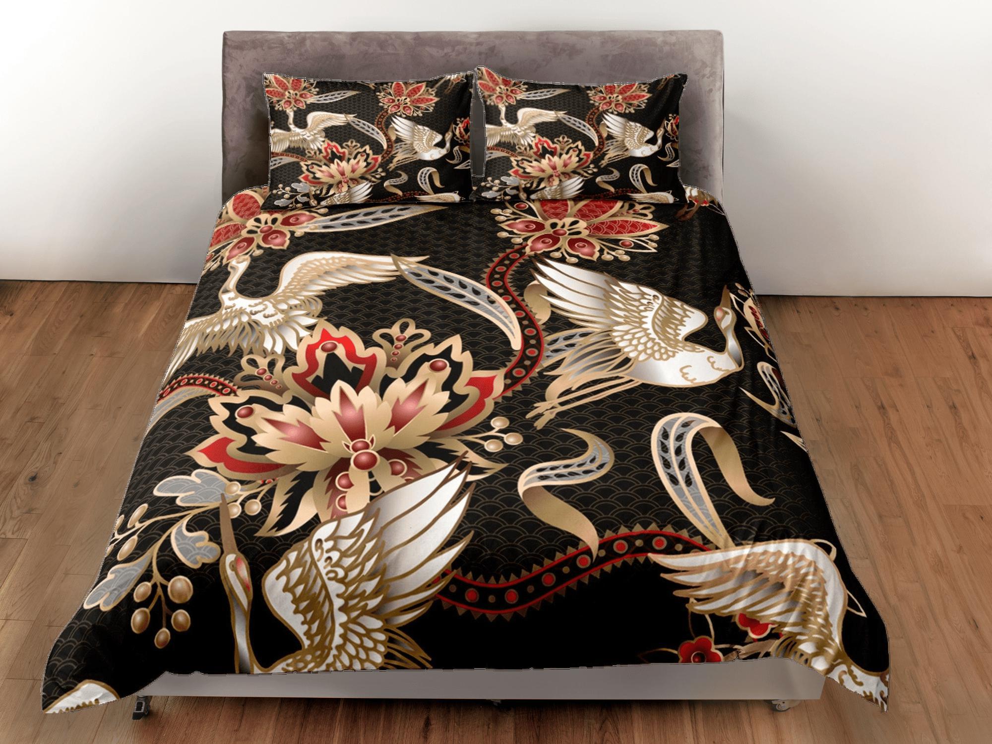 daintyduvet Japanese Crane Bird Duvet Cover Set Colorful Bedspread, Dorm Bedding with Pillowcase