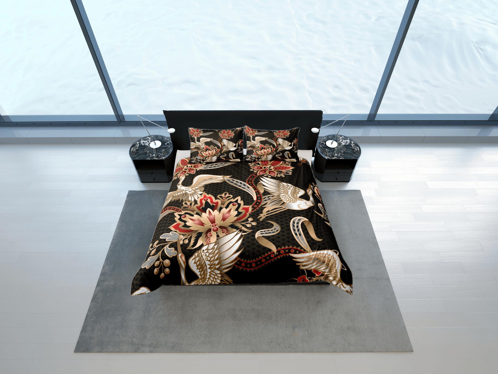 daintyduvet Japanese Crane Bird Duvet Cover Set Colorful Bedspread, Dorm Bedding with Pillowcase