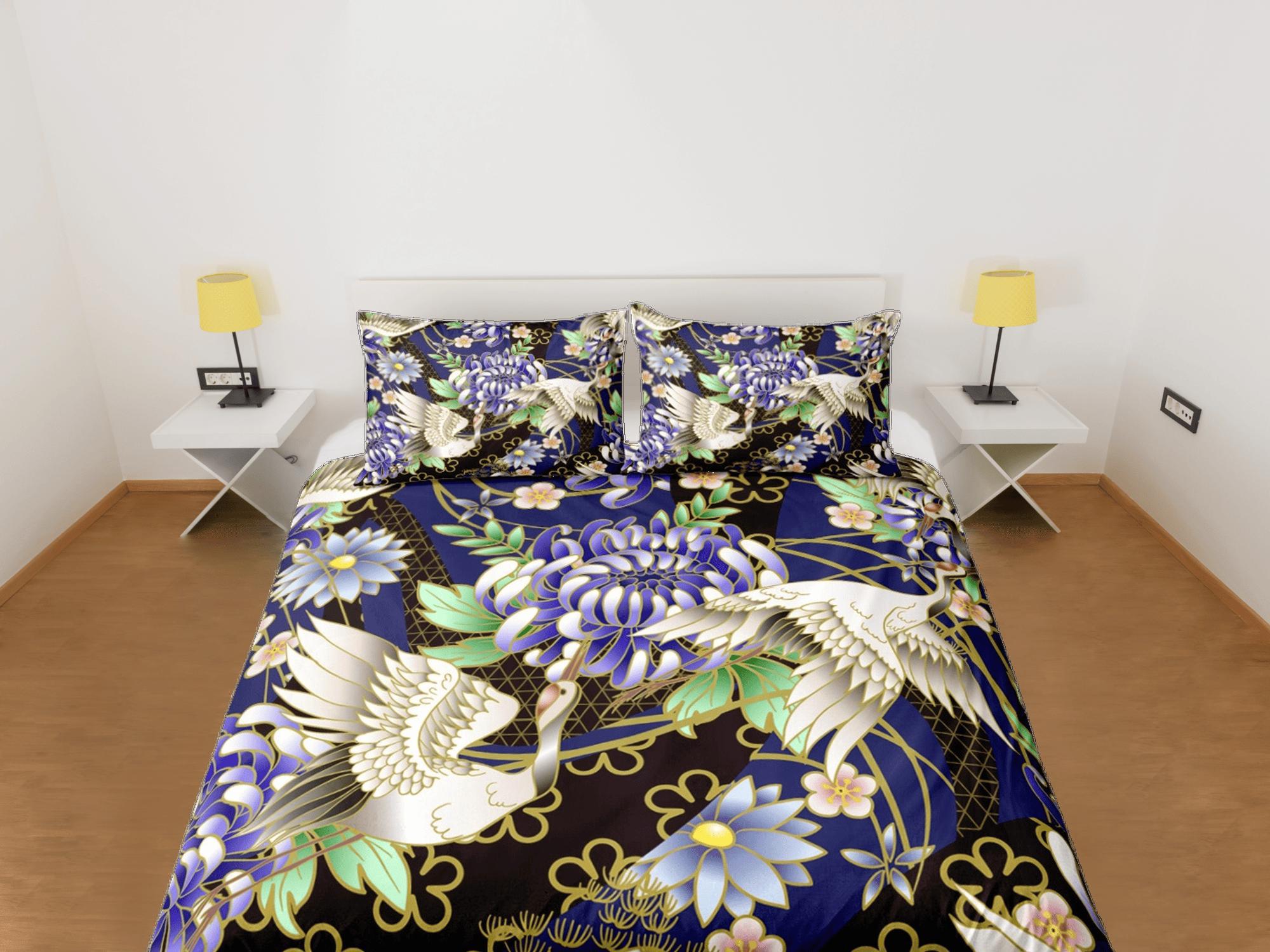 daintyduvet Japanese Crane Bird Floral Duvet Cover Set Colorful Bedspread, Dorm Bedding with Pillowcase, Single