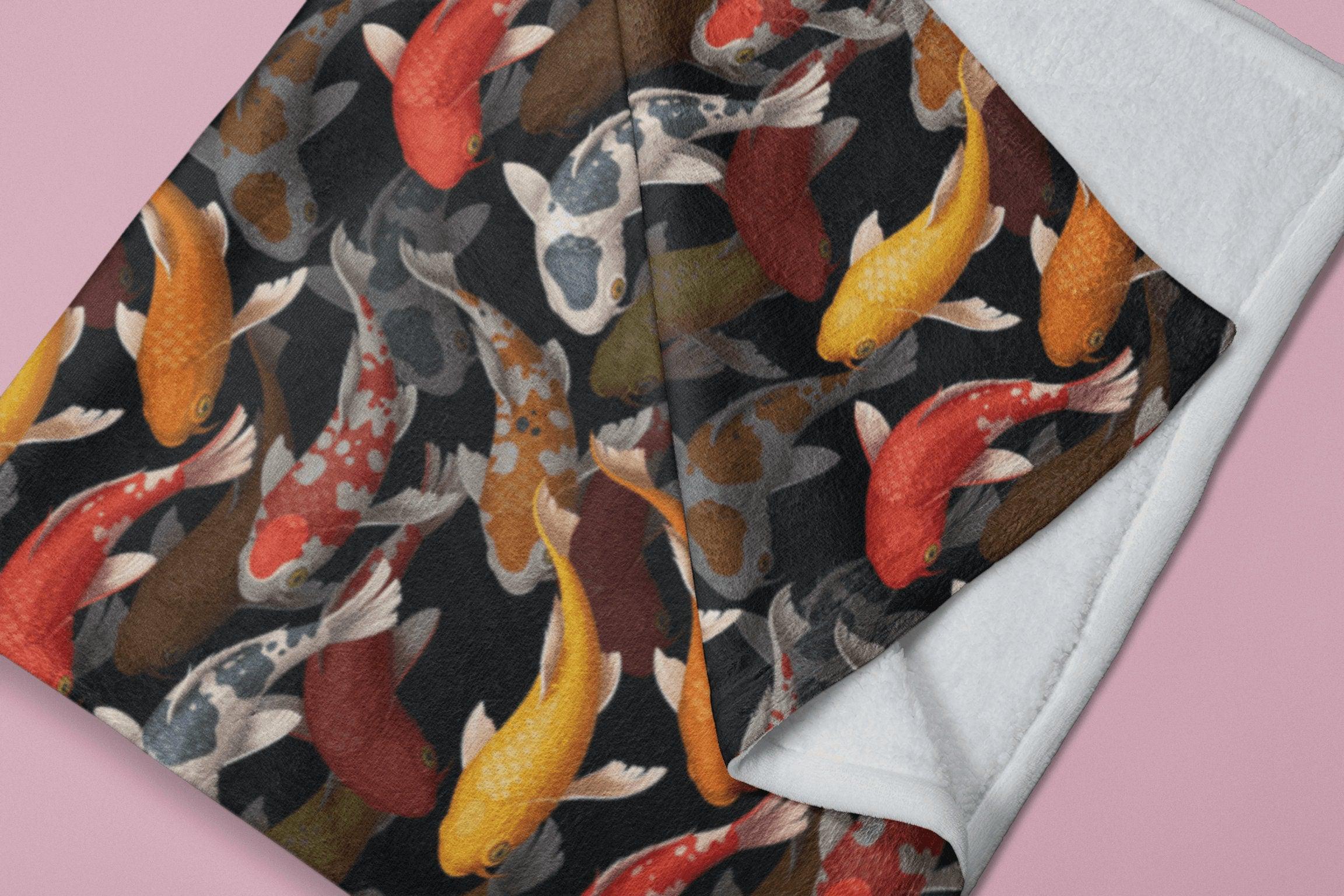 daintyduvet Japanese Koi Fish Black Soft Fluffy Velvet Flannel Fleece Throw Blanket