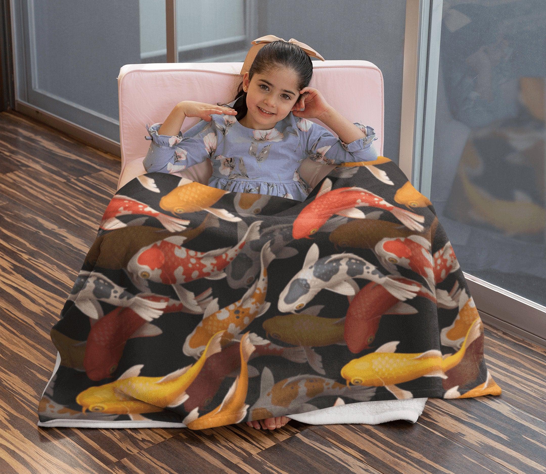 daintyduvet Japanese Koi Fish Black Soft Fluffy Velvet Flannel Fleece Throw Blanket