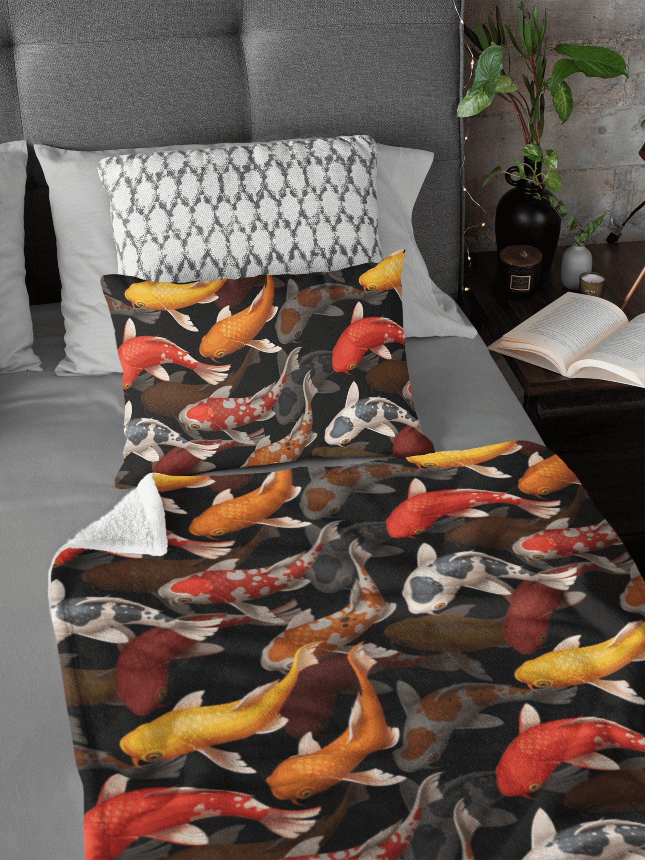 daintyduvet Japanese Koi Fish Black Soft Fluffy Velvet Flannel Fleece Throw Blanket