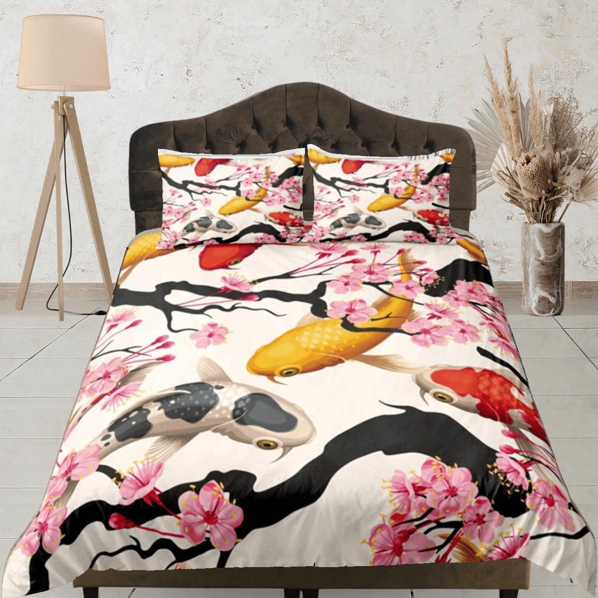 daintyduvet Japanese Koi Fish Duvet Cover Set Colorful Bedspread, Dorm Bedding with Pillowcase