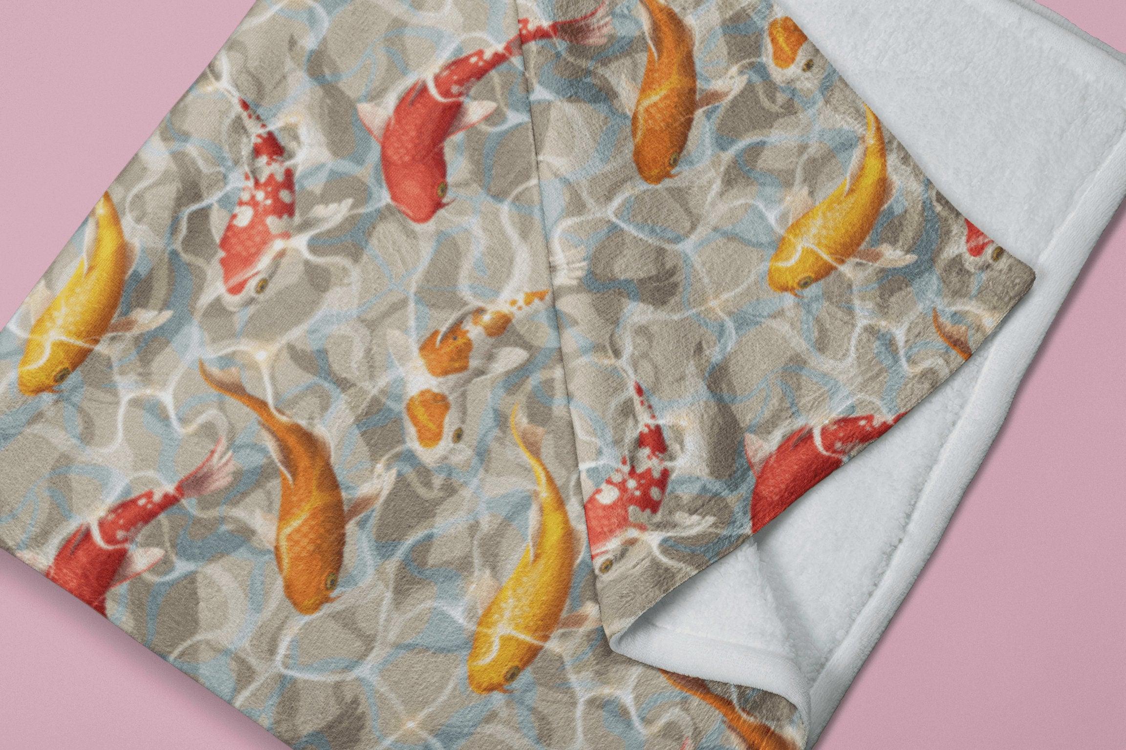 daintyduvet Japanese Koi Fish in Pond Beige Soft Fluffy Velvet Flannel Fleece Throw Blanket
