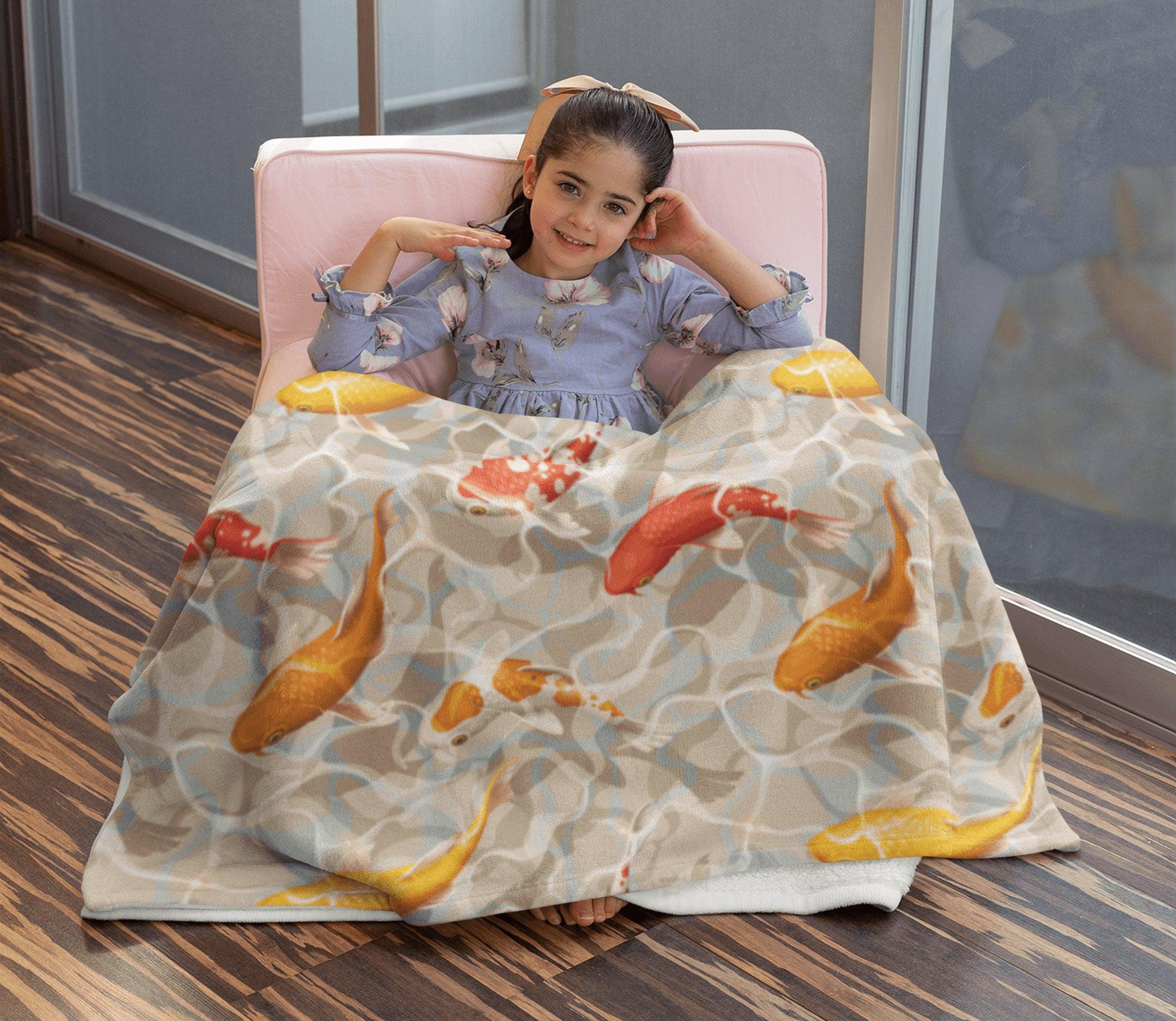 daintyduvet Japanese Koi Fish in Pond Beige Soft Fluffy Velvet Flannel Fleece Throw Blanket