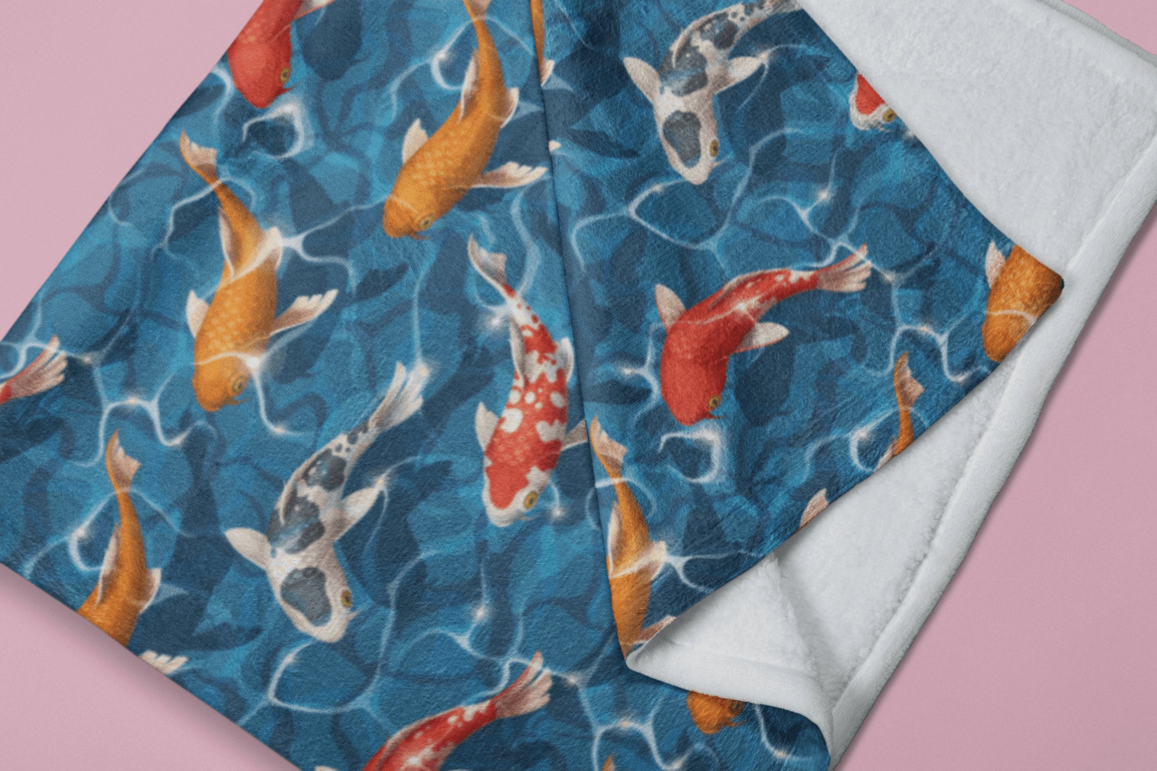 daintyduvet Japanese Koi Fish in Pond Blue Soft Fluffy Velvet Flannel Fleece Throw Blanket