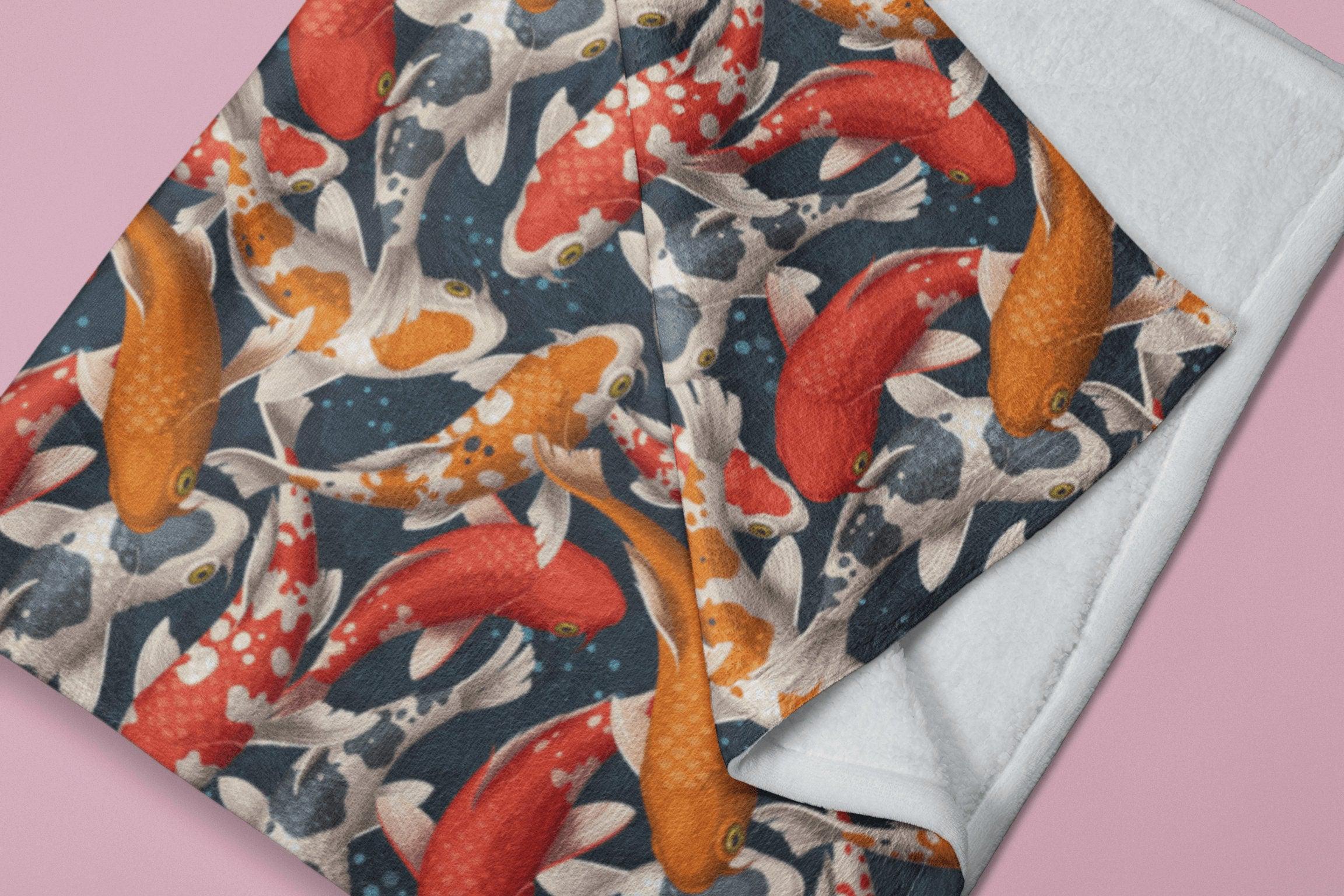 daintyduvet Japanese Koi Fish Orange Grey Soft Fluffy Velvet Flannel Fleece Throw Blanket