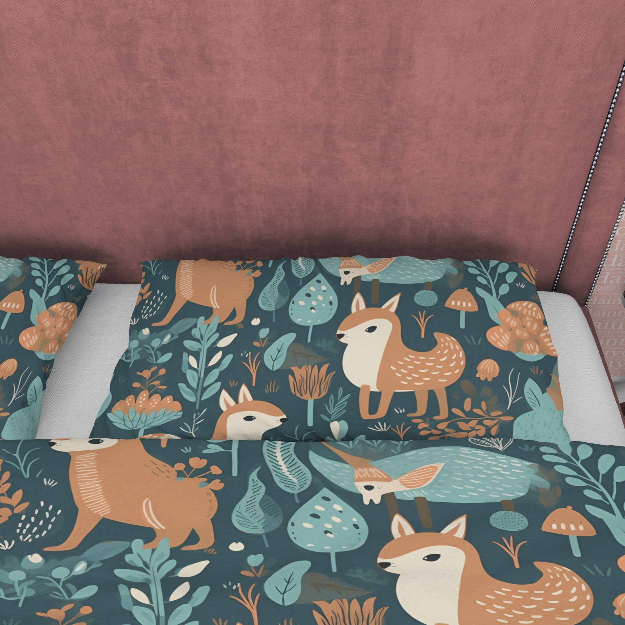 Jungle Retro Bedding Set, Deer Duvet Cover, Forest Quilt Cover, Plant Retirement Bedspread, Green Unique Bed Cover, Zipper Bedding