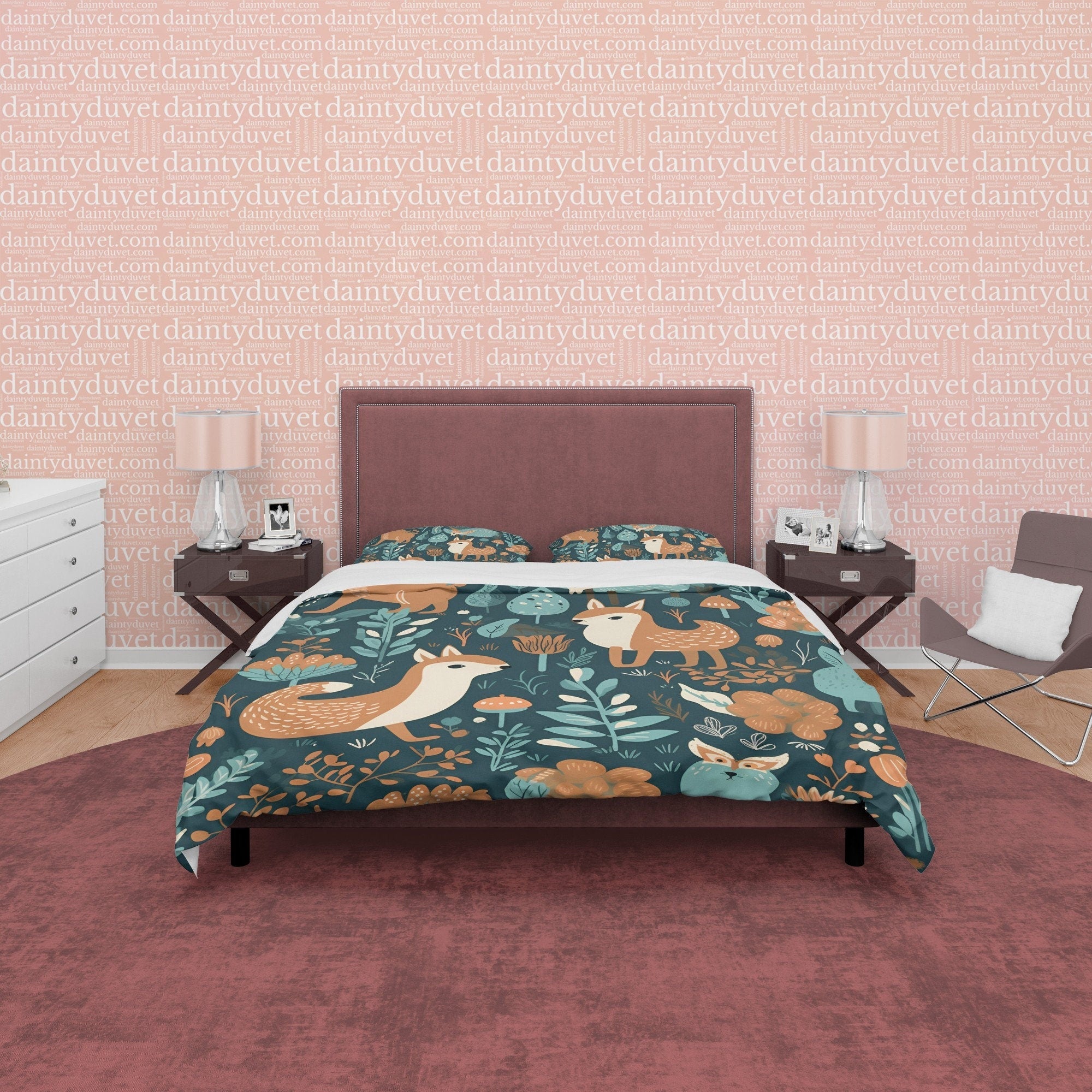 Jungle Retro Bedding Set, Deer Duvet Cover, Forest Quilt Cover, Plant Retirement Bedspread, Green Unique Bed Cover, Zipper Bedding