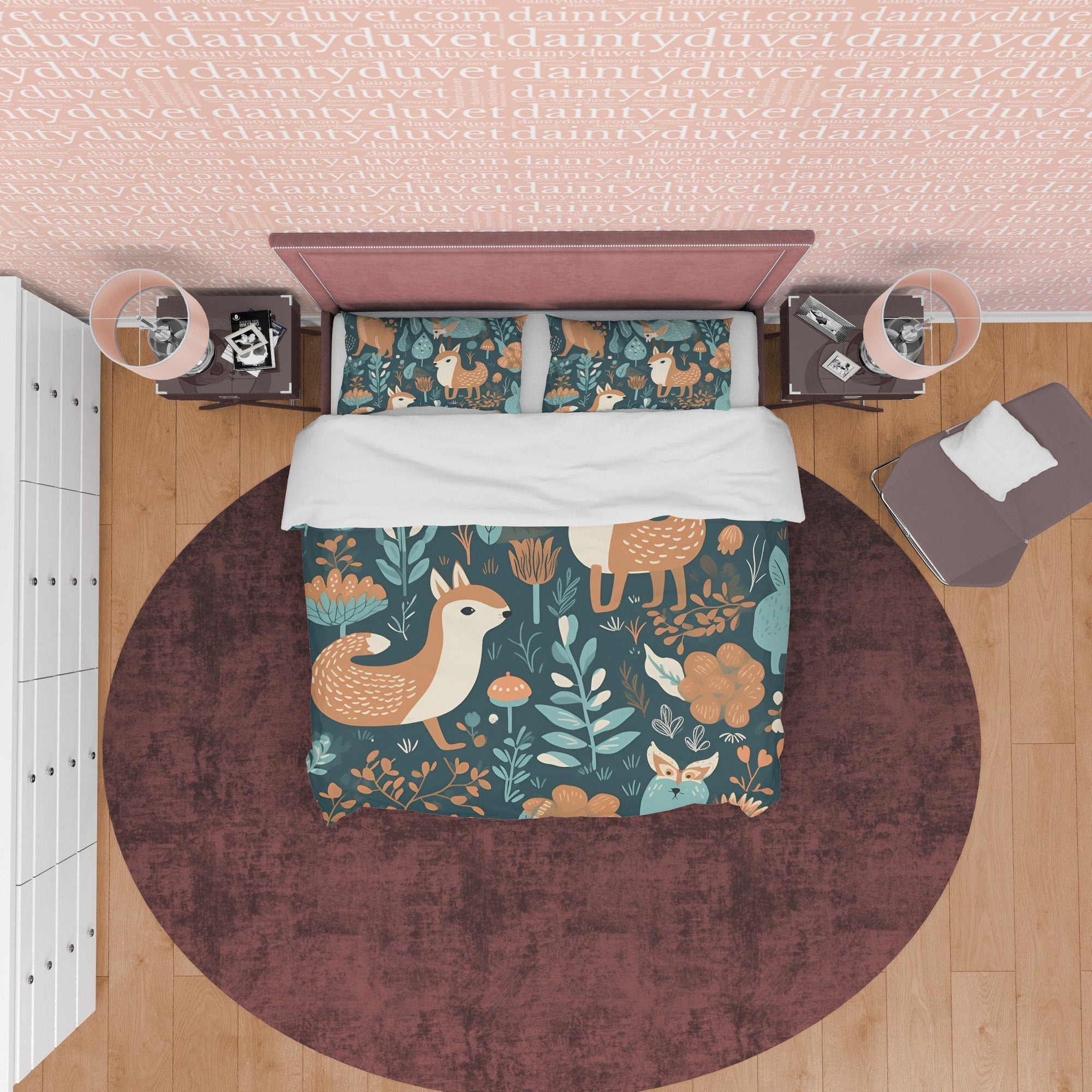 Jungle Retro Bedding Set, Deer Duvet Cover, Forest Quilt Cover, Plant Retirement Bedspread, Green Unique Bed Cover, Zipper Bedding