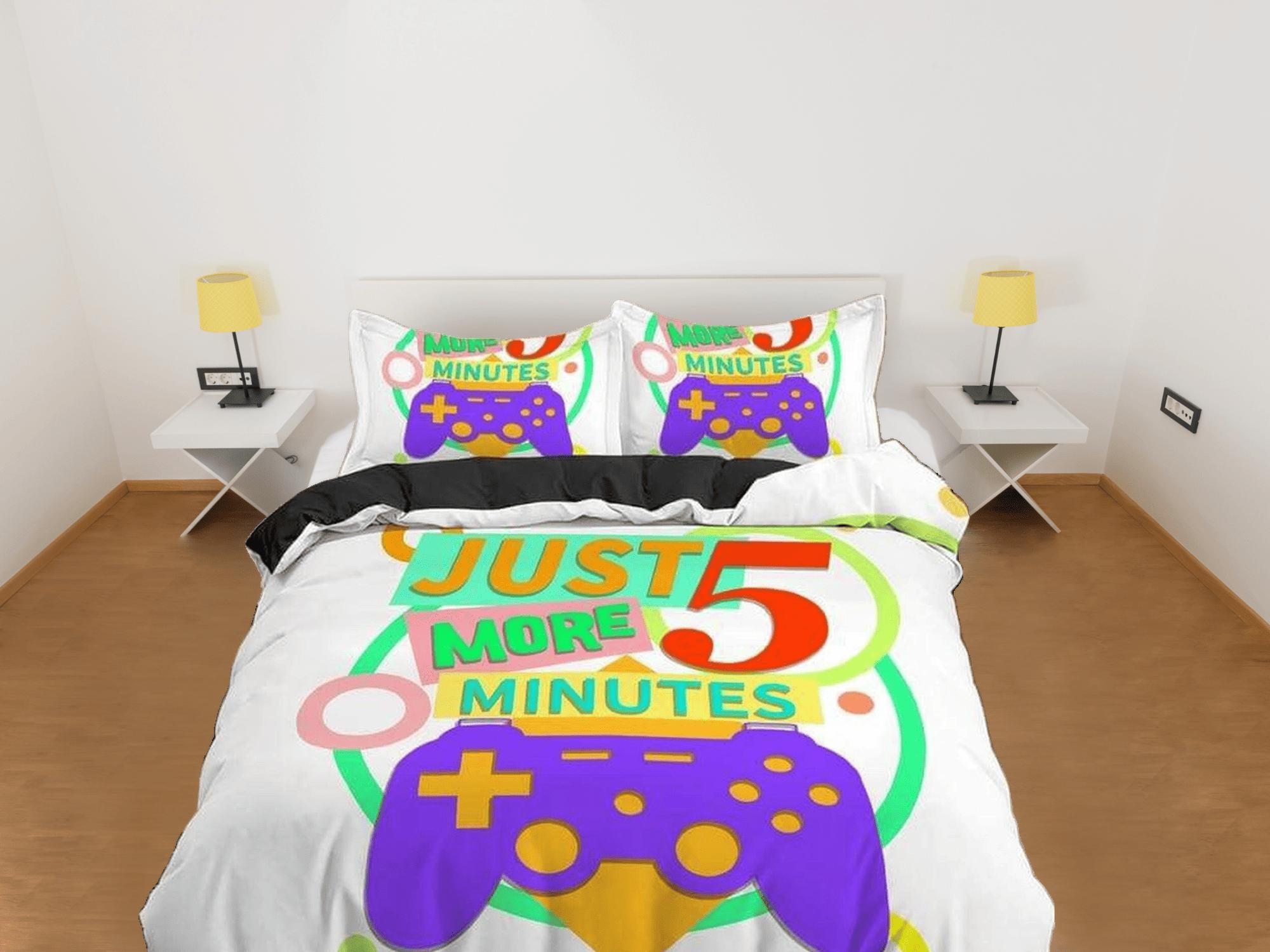 daintyduvet Just 5 more minutes funny gamer bedding duvet cover, video gamer boyfriend gift bedding set full king queen twin, boys bedroom, dorm bedding