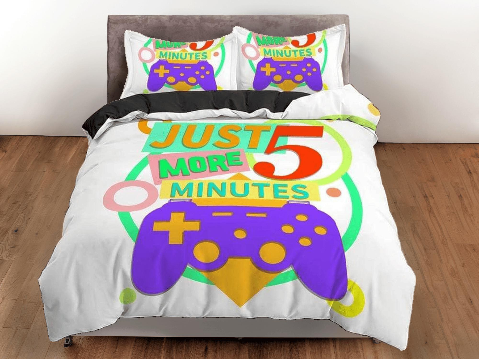daintyduvet Just 5 more minutes funny gamer bedding duvet cover, video gamer boyfriend gift bedding set full king queen twin, boys bedroom, dorm bedding