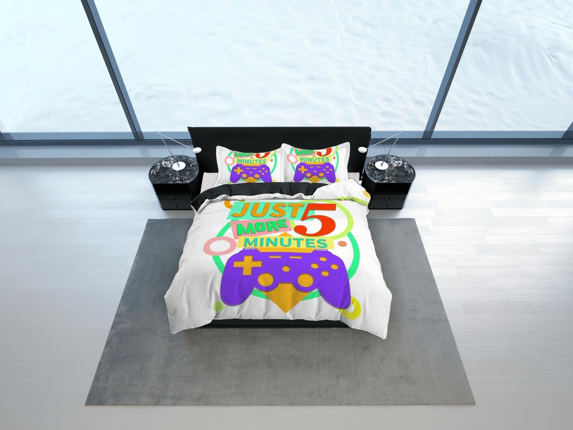 daintyduvet Just 5 more minutes funny gamer bedding duvet cover, video gamer boyfriend gift bedding set full king queen twin, boys bedroom, dorm bedding