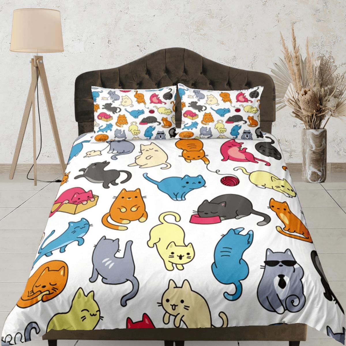 daintyduvet Kids Duvet Cover Set Cute Cats Bedspread, Colorful Dorm Bedding & Pillowcase, King Duvet Cover Full, Queen Duvet Comforter