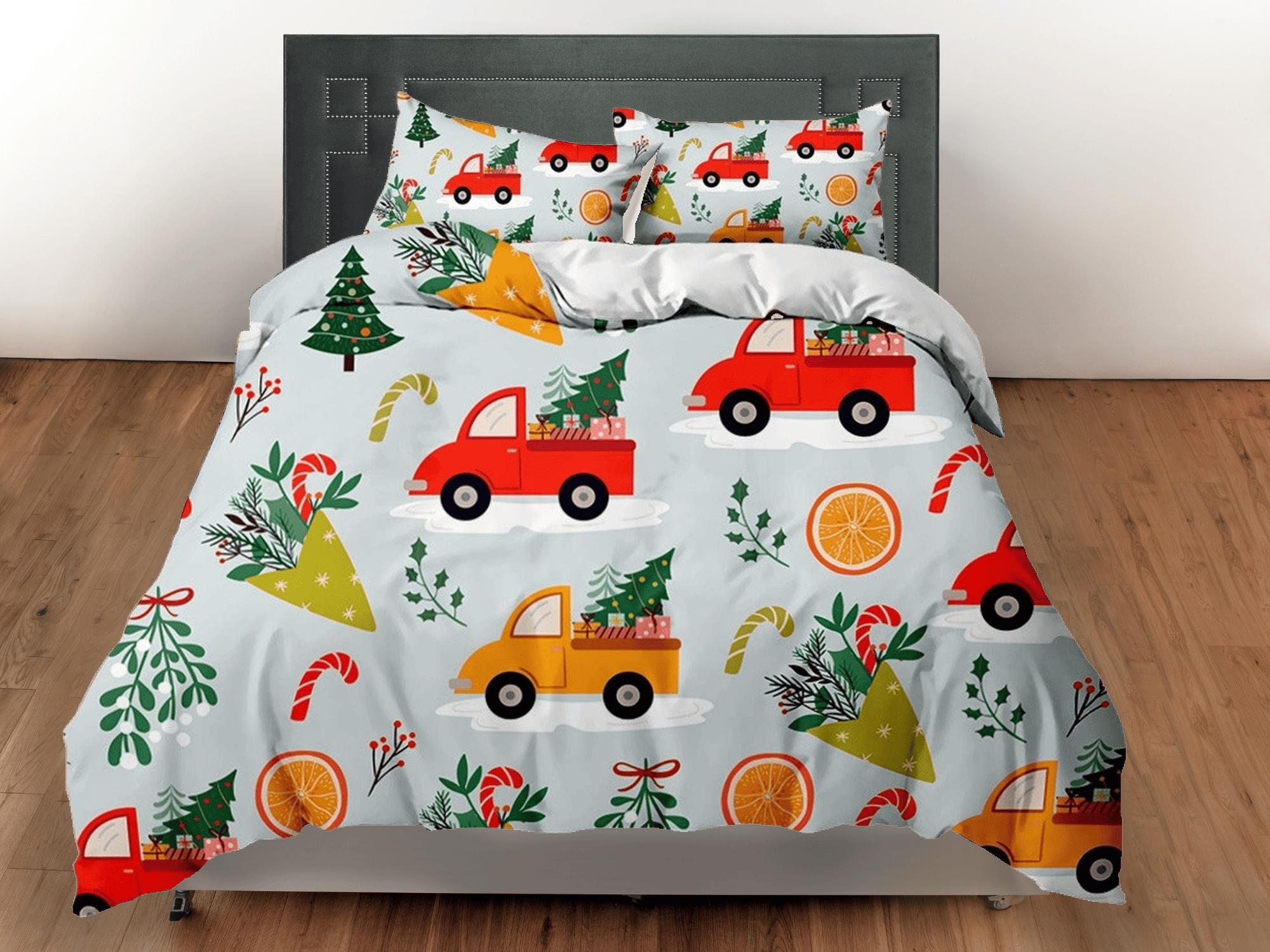 daintyduvet Kids Trucks Christmas bedding & pillowcase holiday gift duvet cover king queen full twin toddler bedding baby Christmas farmhouse decor