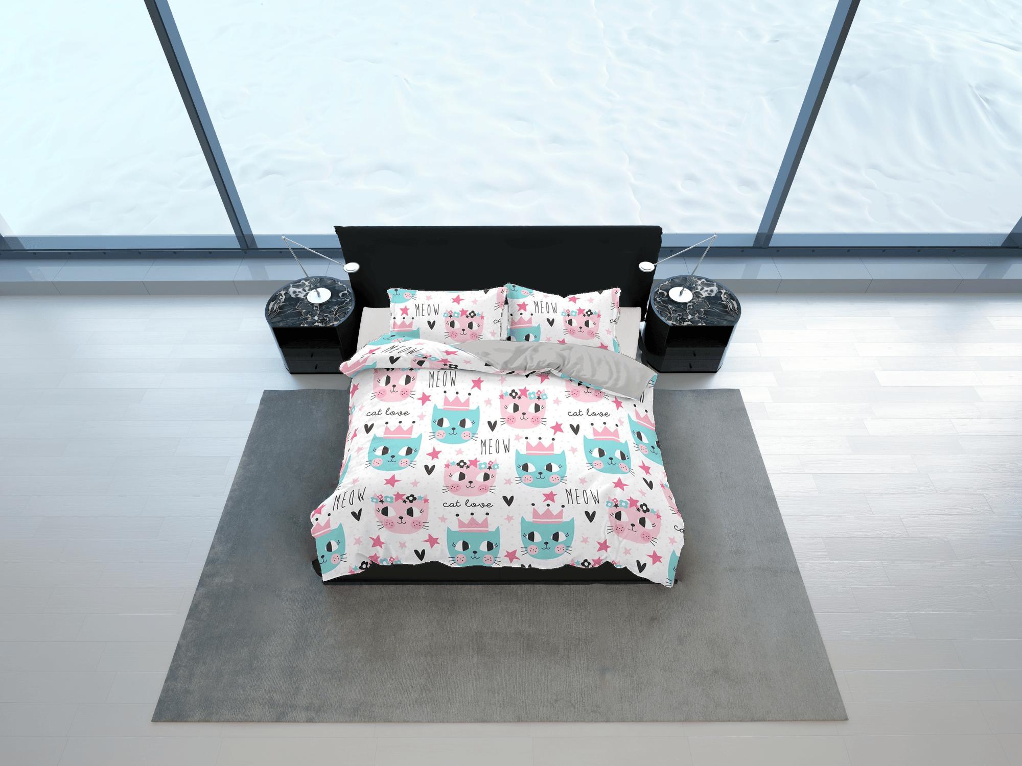 daintyduvet King cat and girly cat bedding, toddler bedding, kids duvet cover set, gift for cat lovers, baby bedding, baby shower gift, colorful bedding