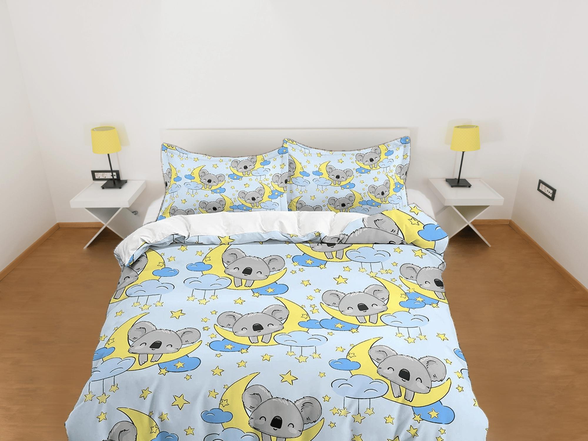 daintyduvet Koala Bear Sleeping in Moon Bedding, Duvet Cover & Pillowcase, Zipper Bedding, Dorm Bedding, Teens Adult Duvet King Queen Full Twin Single