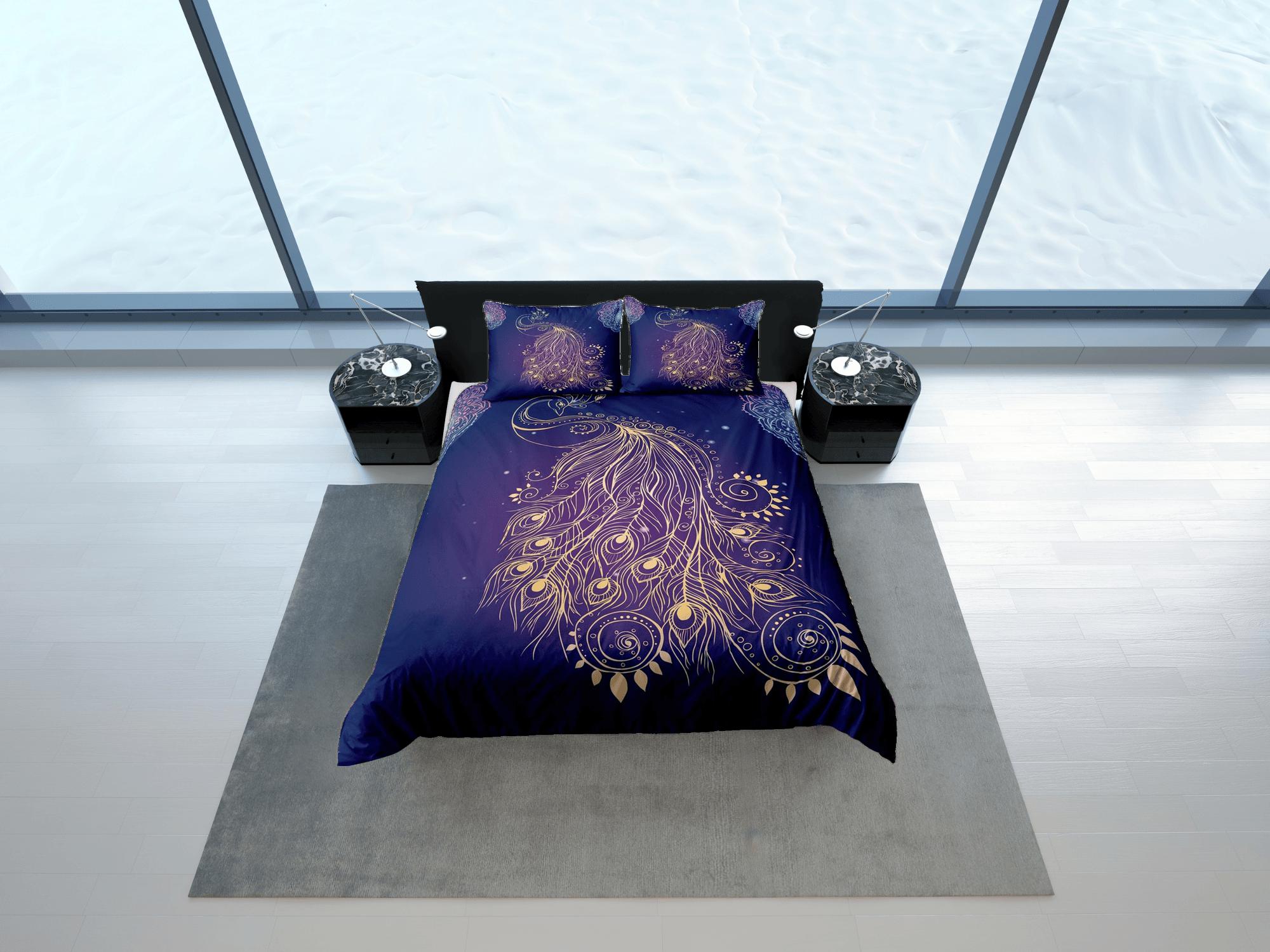 daintyduvet Koamaru peacock decor gold aesthetic bedding set full, luxury duvet cover queen, king, boho duvet, designer bedding, maximalist bedspread