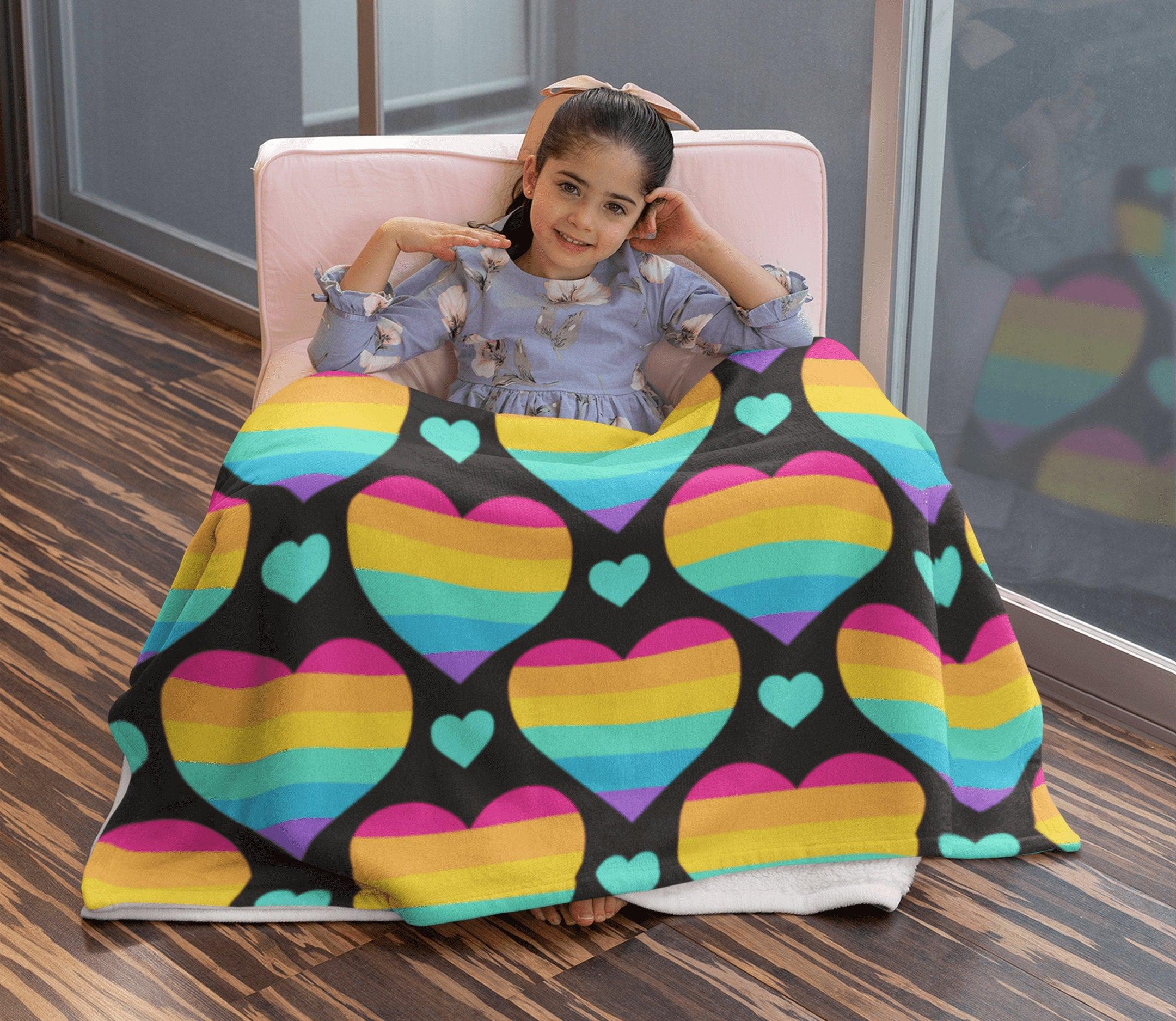 daintyduvet LGBT Pride Love Cute Colorful Hearts Pattern Soft Fluffy Velvet Flannel Fleece Throw Blanket