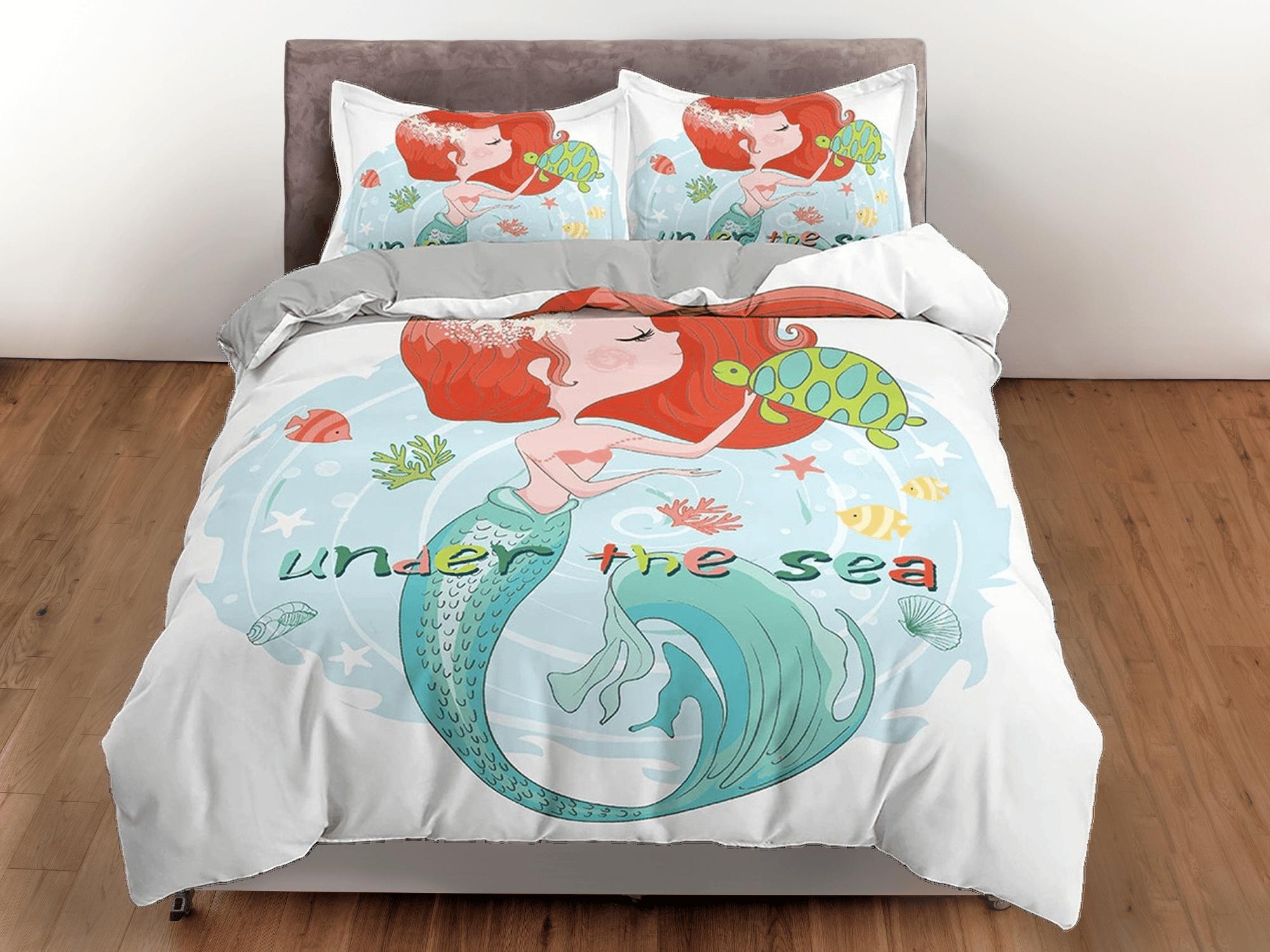 daintyduvet Little mermaid and turtle friend fairytale toddler bedding, unique duvet cover kids, crib bedding, baby zipper bedding, king queen full twin