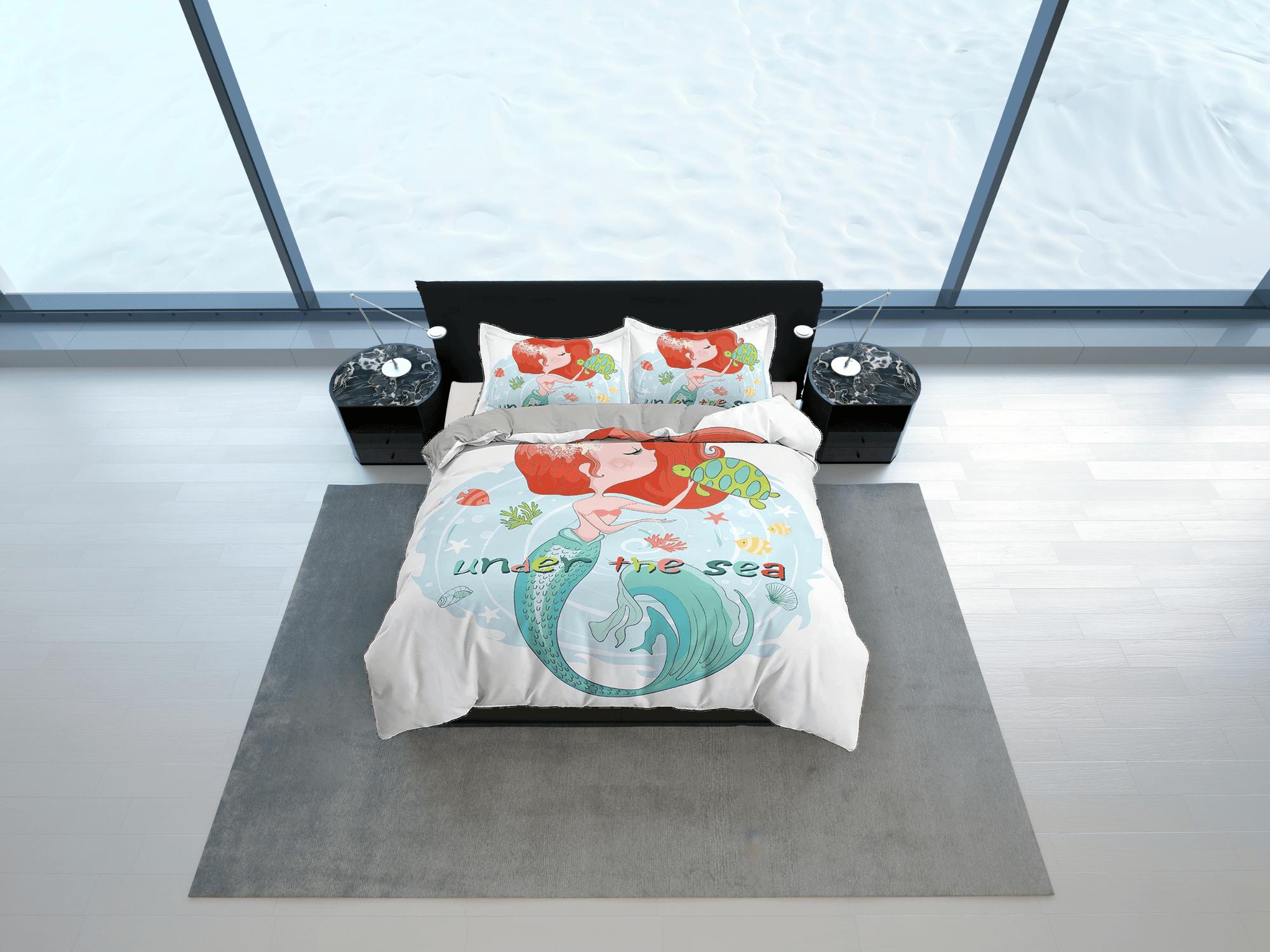 daintyduvet Little mermaid and turtle friend fairytale toddler bedding, unique duvet cover kids, crib bedding, baby zipper bedding, king queen full twin