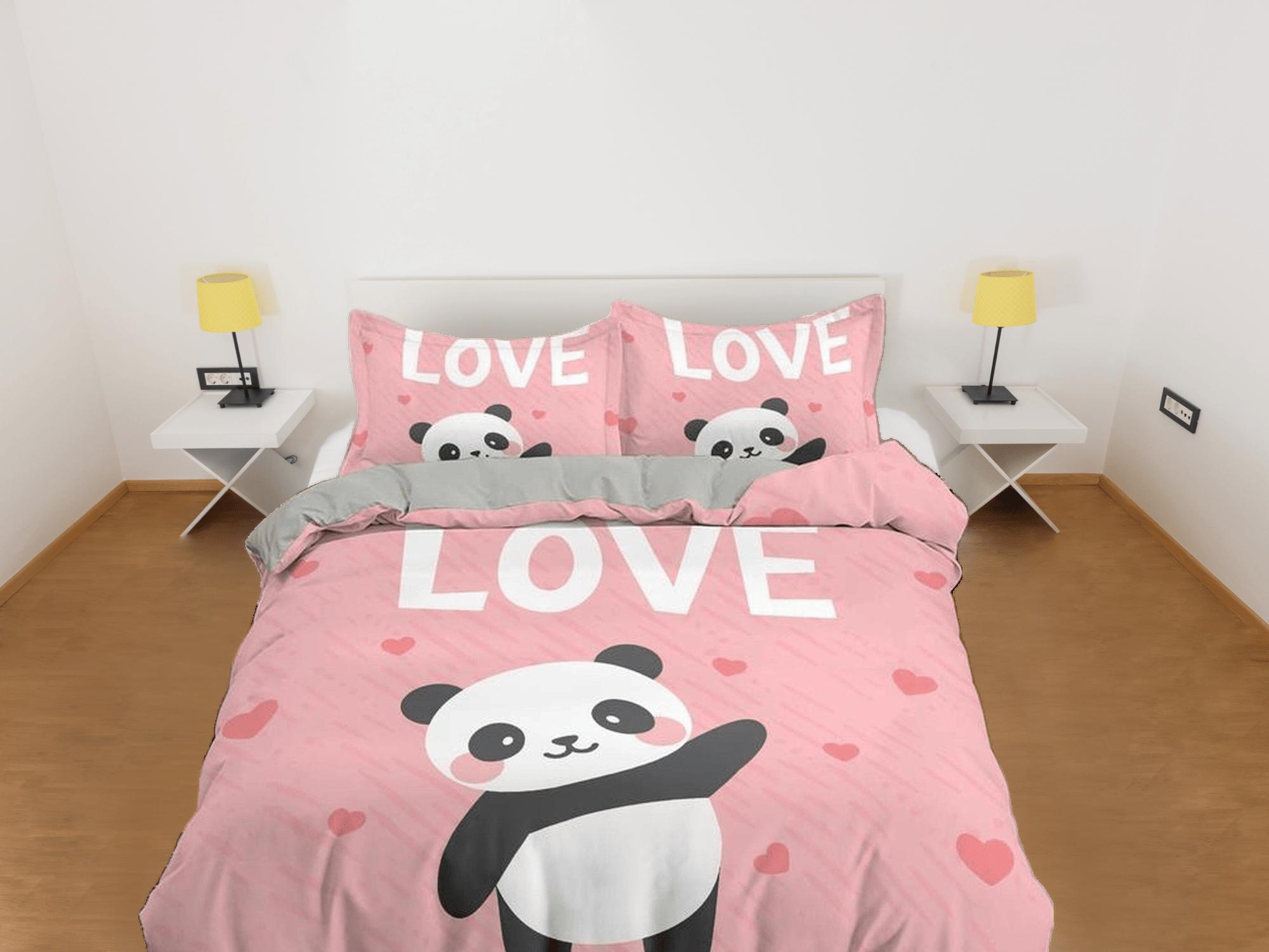 daintyduvet Love panda pink duvet cover set for kids, bedding set full, king, queen, dorm bedding, toddler bedding aesthetic panda lovers gift