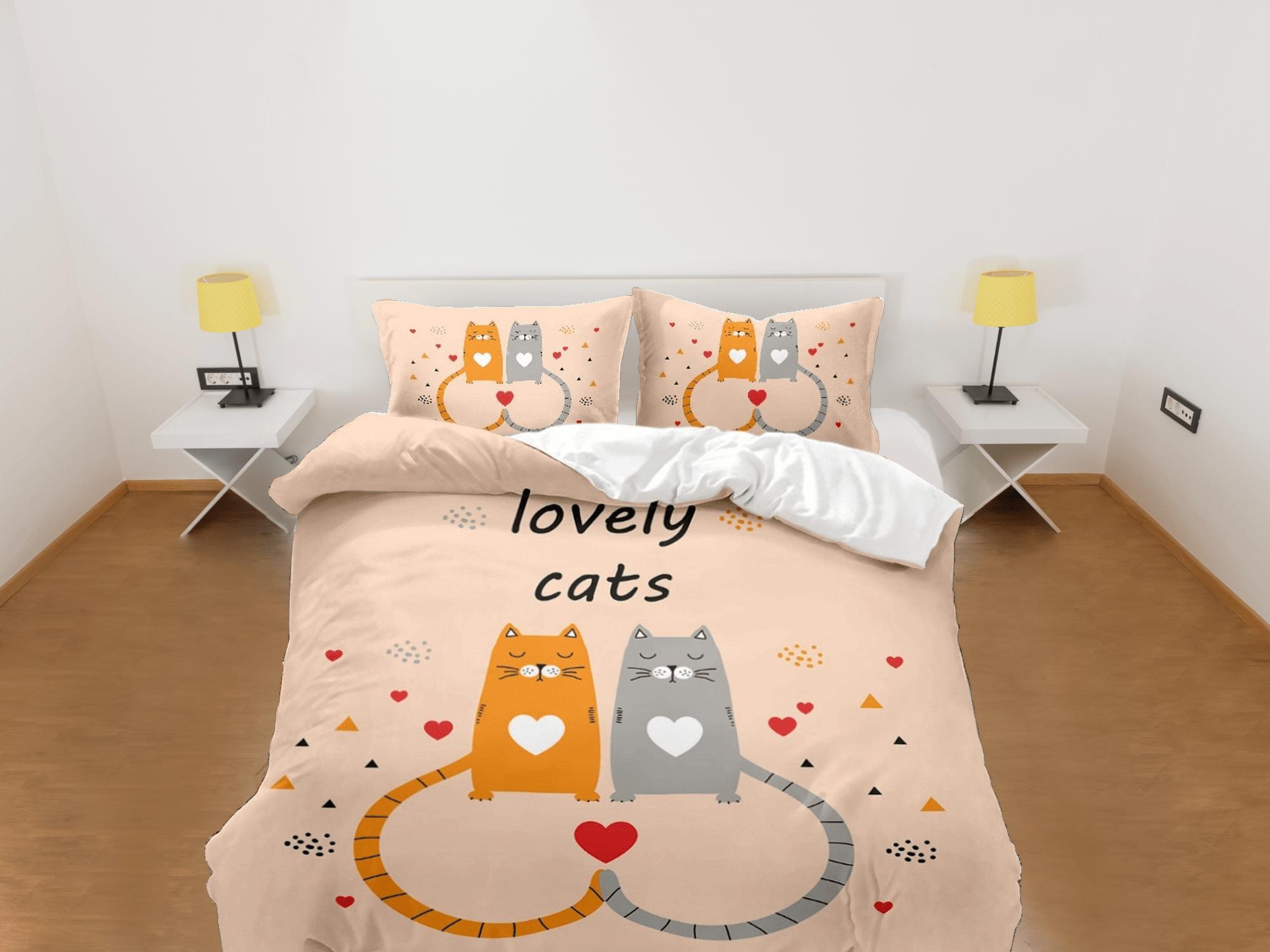 daintyduvet Lovely couple cat bedding, toddler bedding, kids duvet cover set, gift for cat lovers, baby bedding, baby shower gift, orange bedding