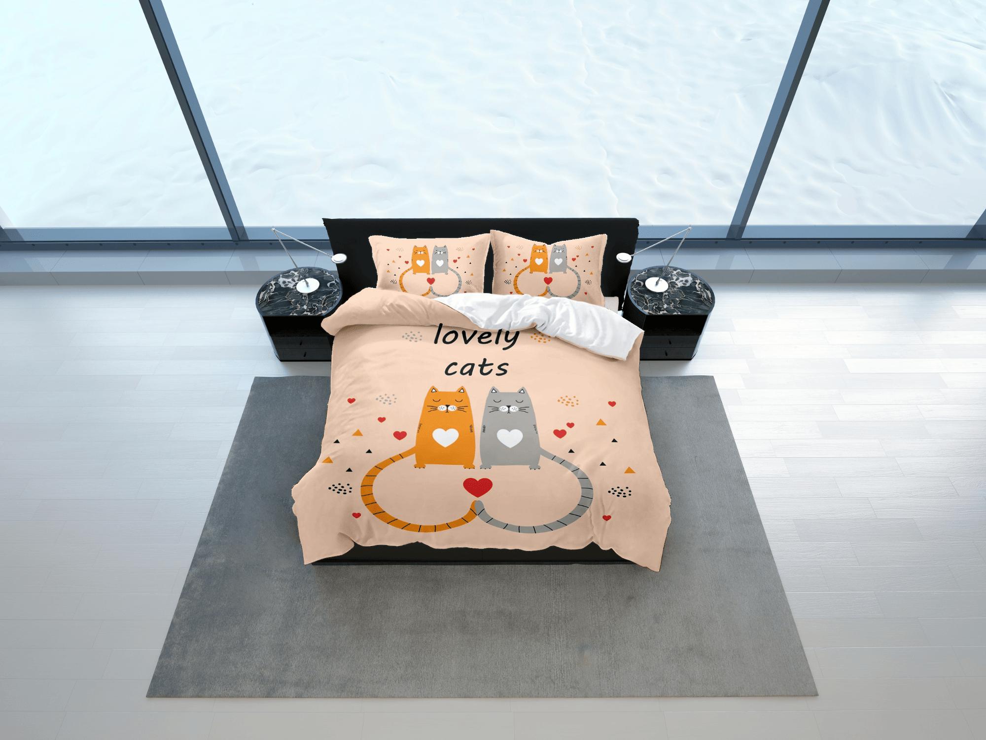 daintyduvet Lovely couple cat bedding, toddler bedding, kids duvet cover set, gift for cat lovers, baby bedding, baby shower gift, orange bedding