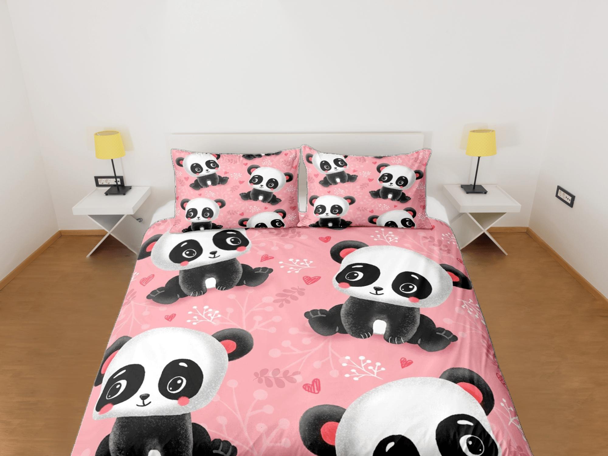 daintyduvet Lovely panda pink duvet cover for kids, bedding set full, king, queen, dorm bedding, toddler bedding, aesthetic bedspread, panda lovers gift