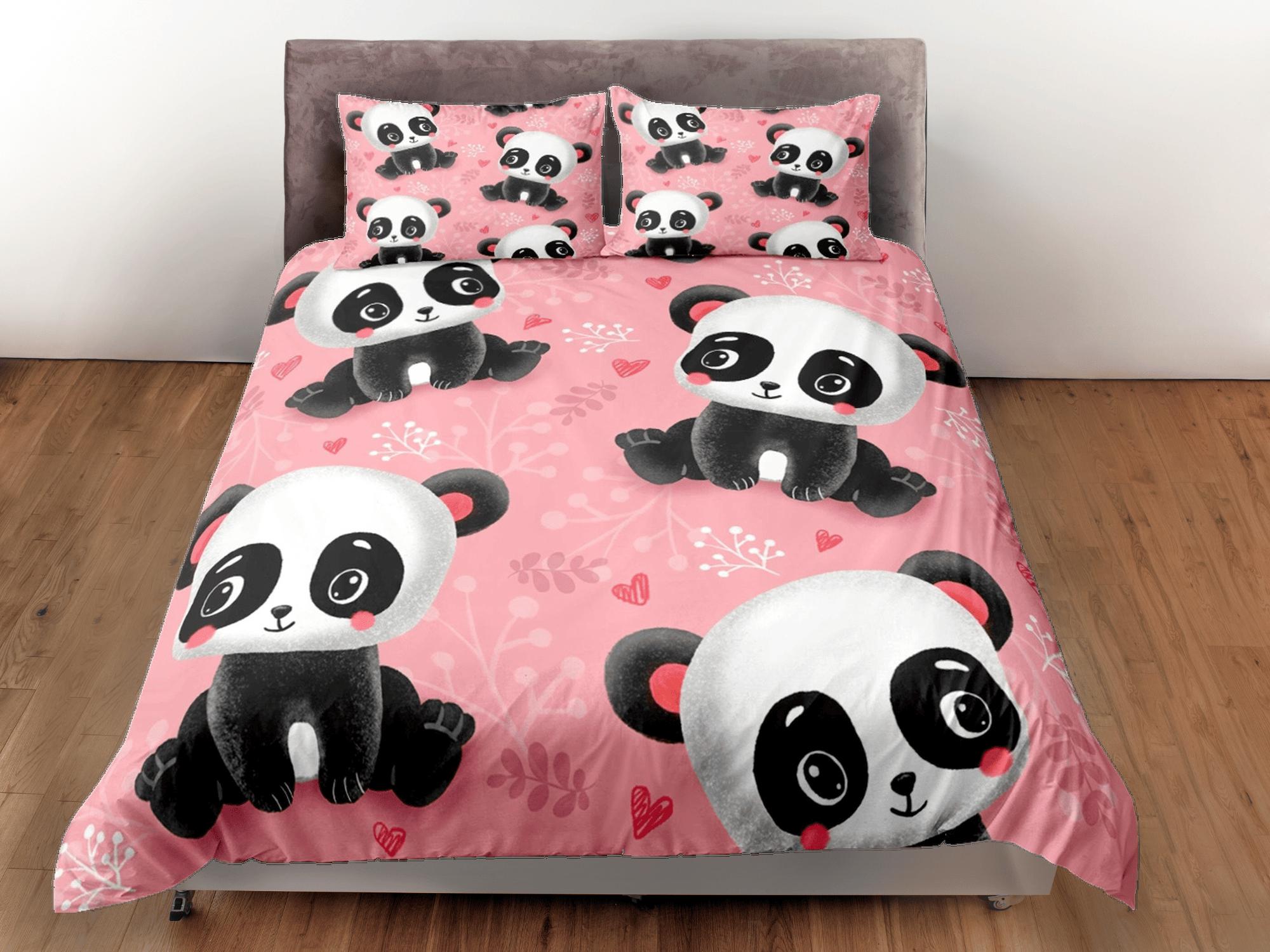 daintyduvet Lovely panda pink duvet cover for kids, bedding set full, king, queen, dorm bedding, toddler bedding, aesthetic bedspread, panda lovers gift
