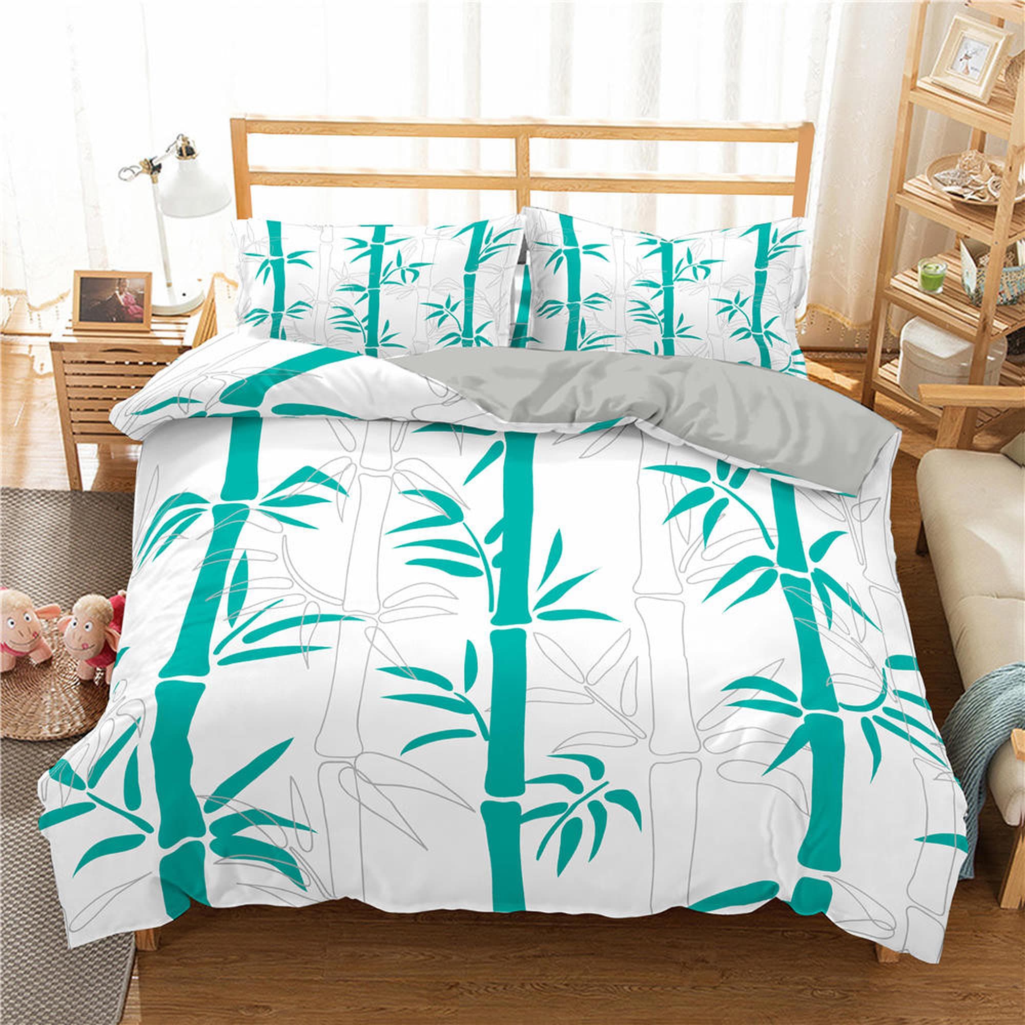 daintyduvet Lucky Bamboo Duvet Cover Set Botanical, White Bedspread Dorm Bedding Set