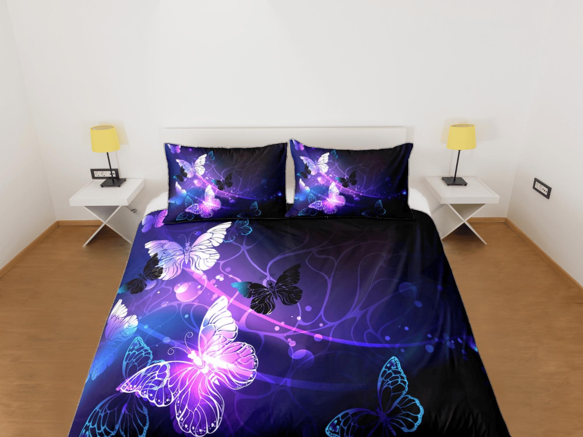 daintyduvet Luminous butterfly bedding purple duvet cover colorful dorm bedding full size adult duvet king queen twin, butterfly nursery toddler bedding