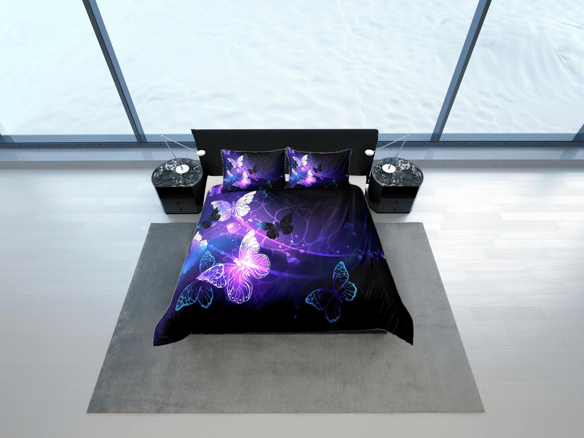 daintyduvet Luminous butterfly bedding purple duvet cover colorful dorm bedding full size adult duvet king queen twin, butterfly nursery toddler bedding