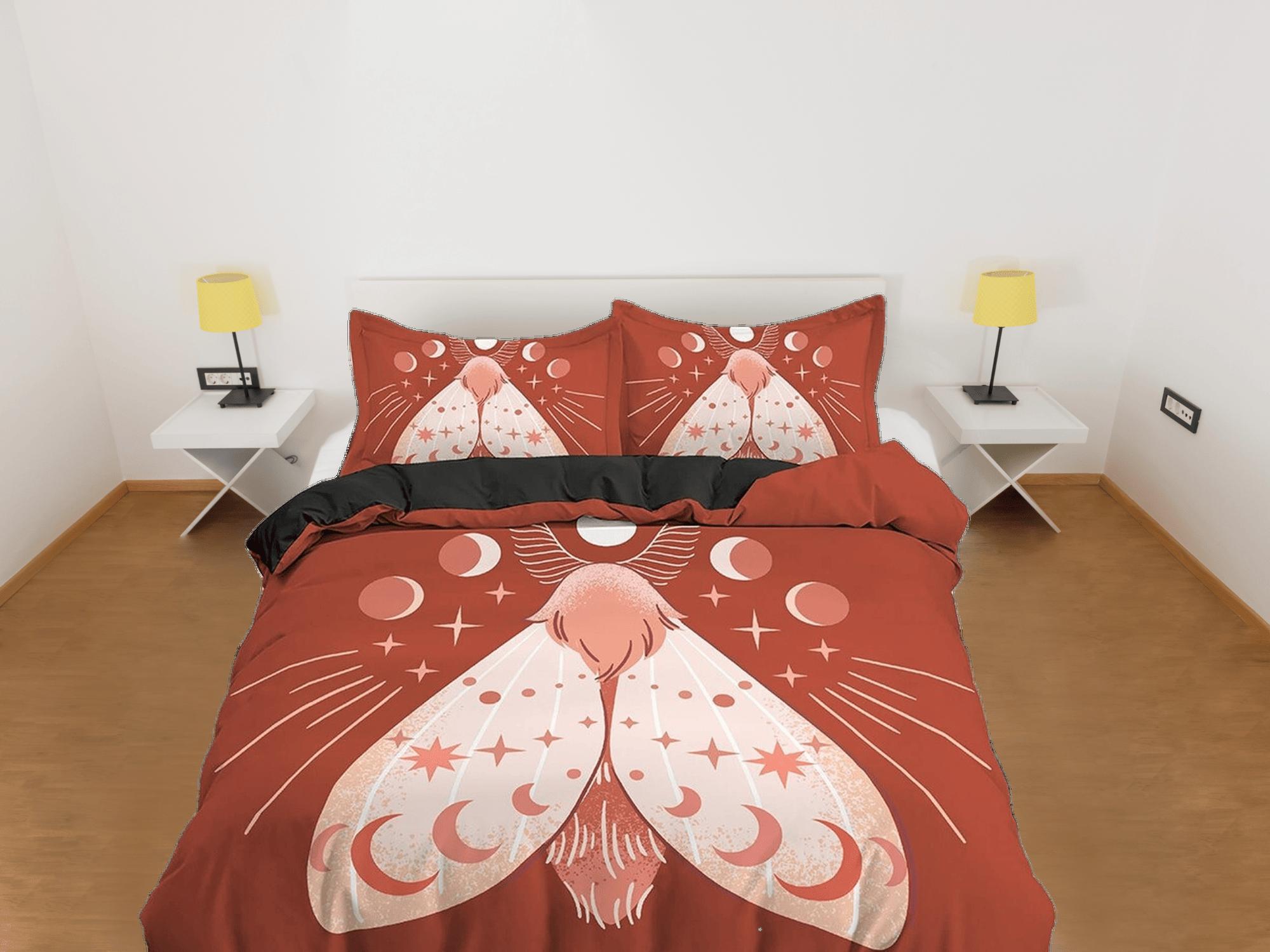 daintyduvet Luna Moth Burnt Orange Boho Bedding, Zodiac Gift Celestial Dorm Bedding, Astrology Duvet Cover Set, Aesthetic Duvet King Queen Full Twin