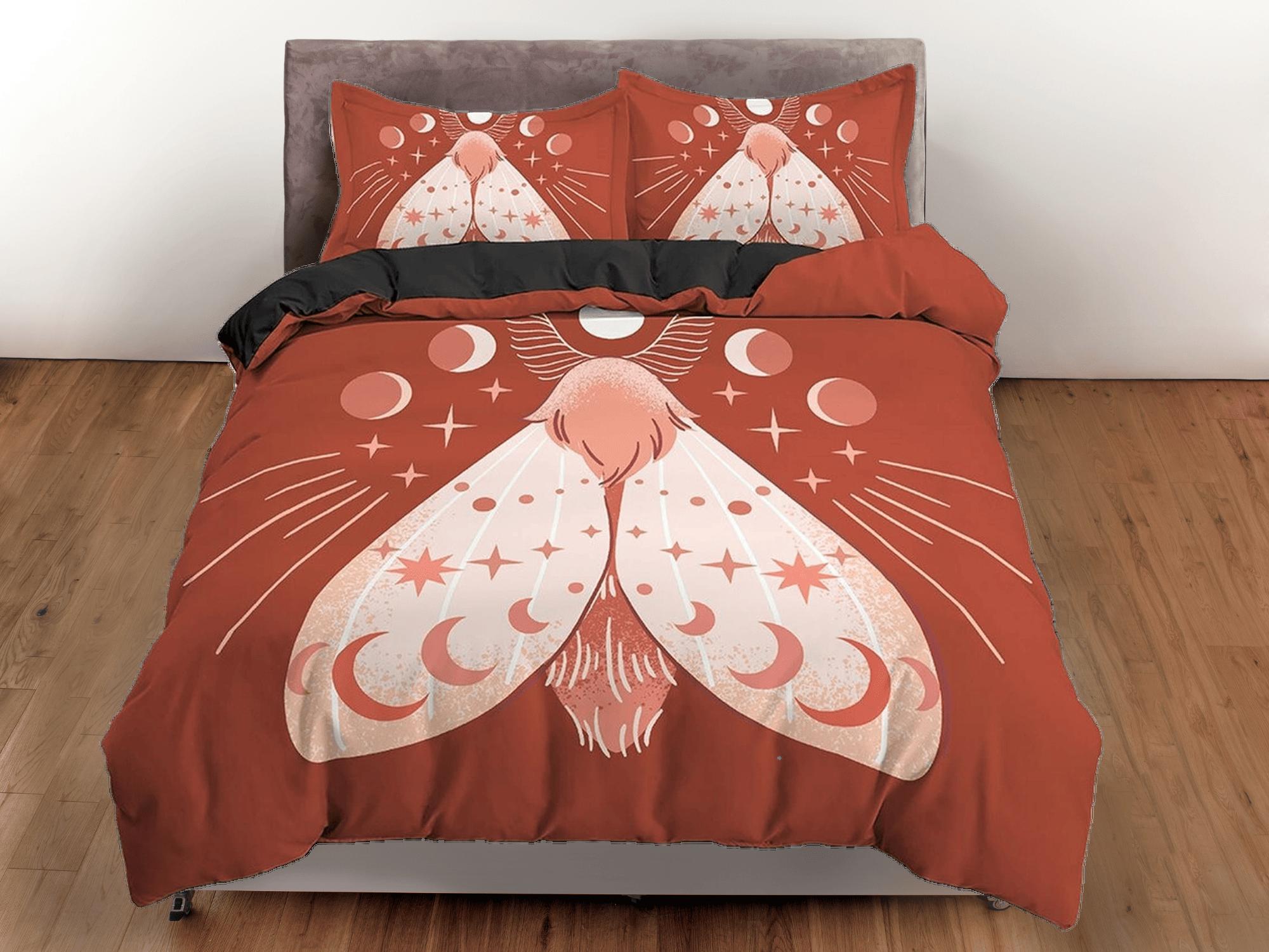 daintyduvet Luna Moth Burnt Orange Boho Bedding, Zodiac Gift Celestial Dorm Bedding, Astrology Duvet Cover Set, Aesthetic Duvet King Queen Full Twin