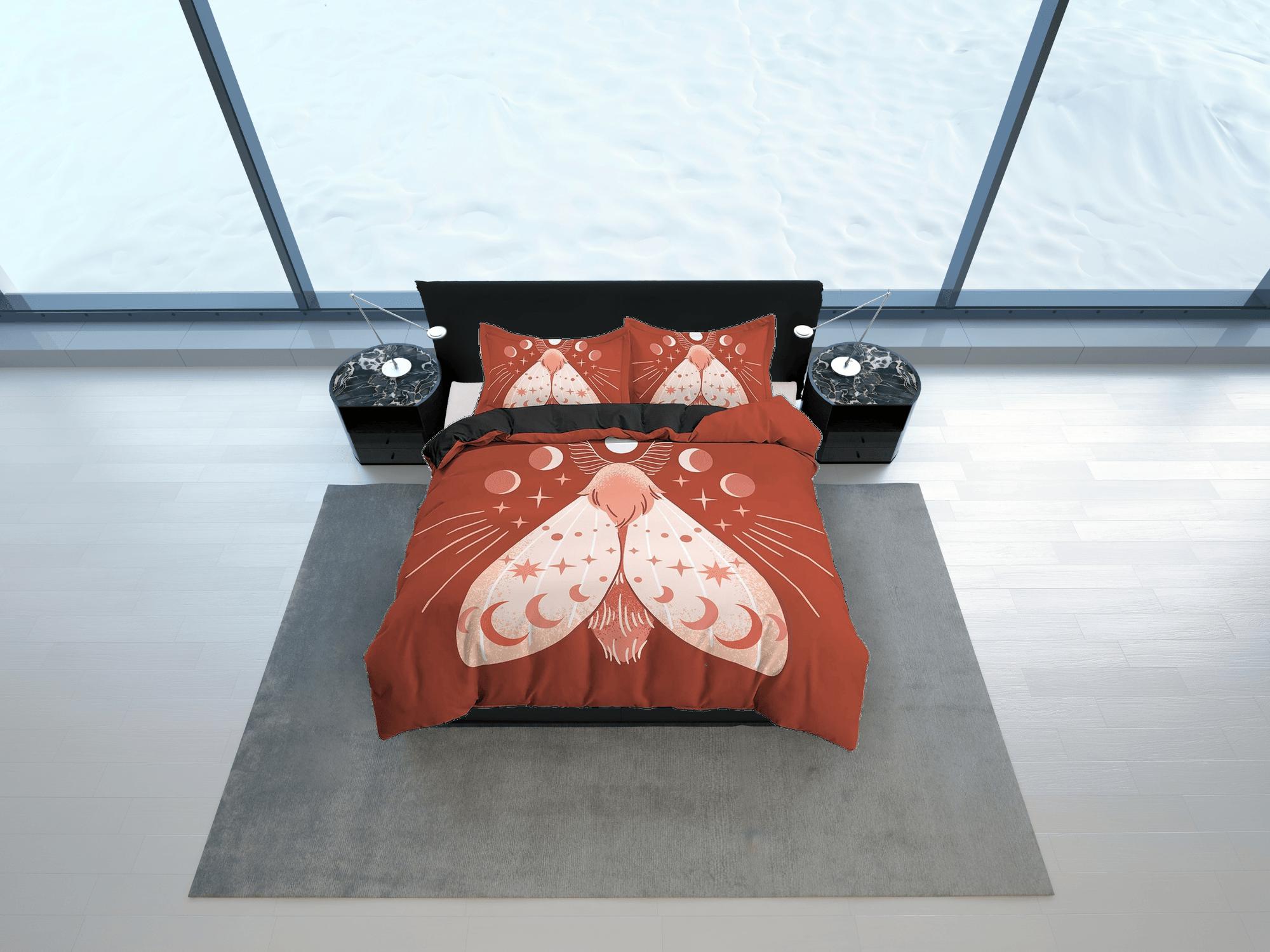 daintyduvet Luna Moth Burnt Orange Boho Bedding, Zodiac Gift Celestial Dorm Bedding, Astrology Duvet Cover Set, Aesthetic Duvet King Queen Full Twin