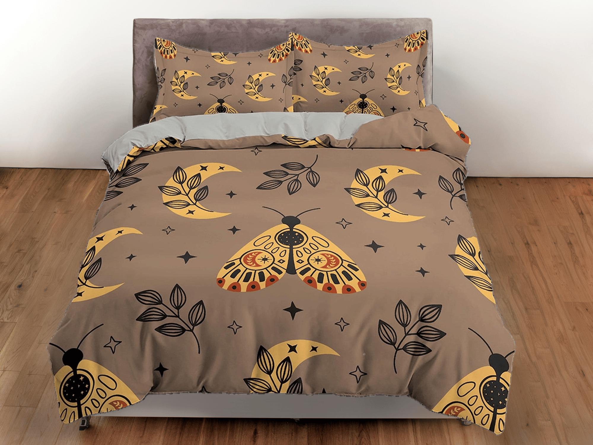 daintyduvet Luna Moth Nordic Bedding, Crescent Moon and Stars, Bohemian Dorm Bedding, Duvet Cover Set, Aesthetic Duvet King Queen Full Twin Single