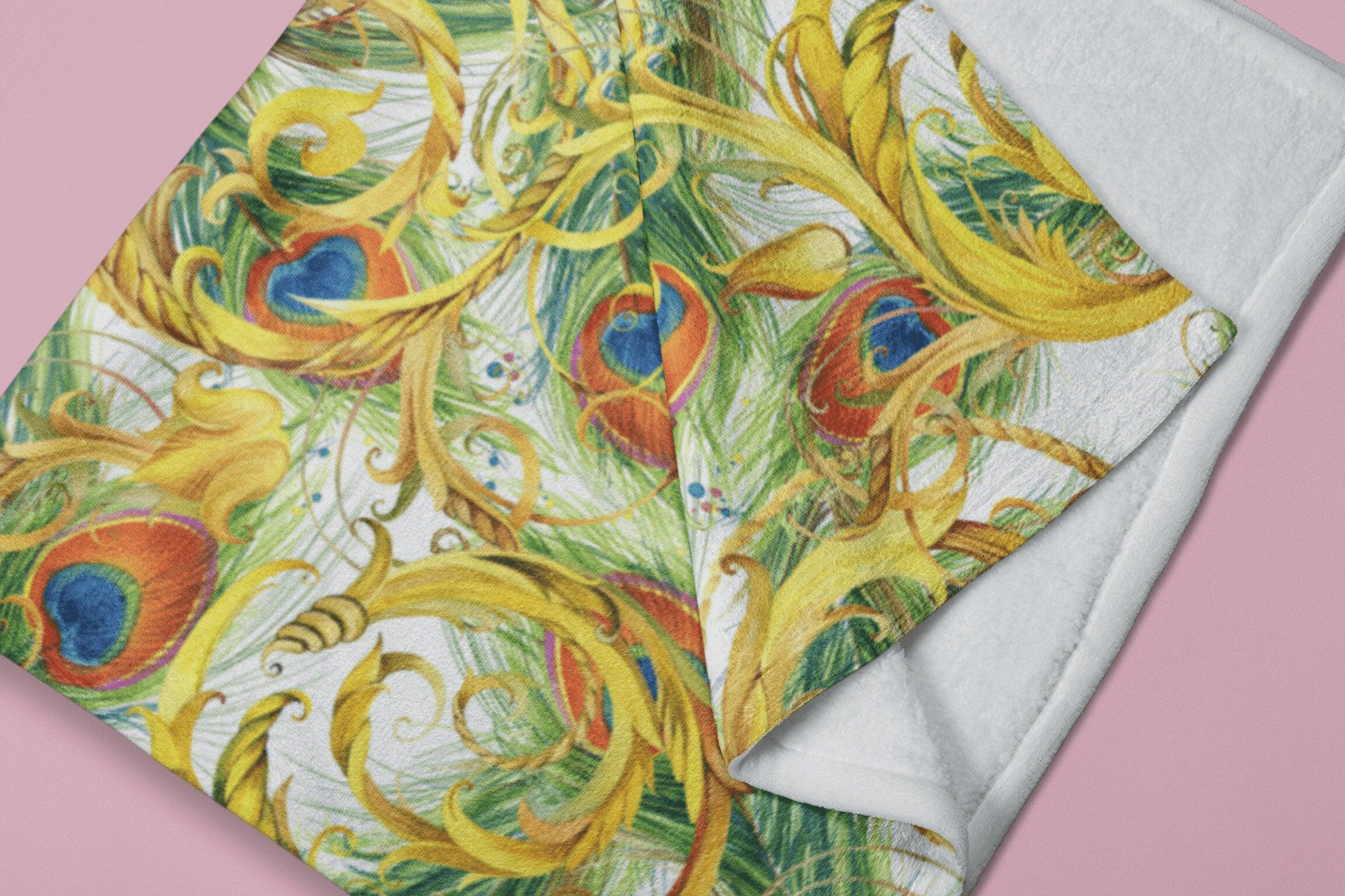 daintyduvet Luxurious Peacock Feather Design Soft Fluffy Velvet Flannel Fleece Throw Blanket